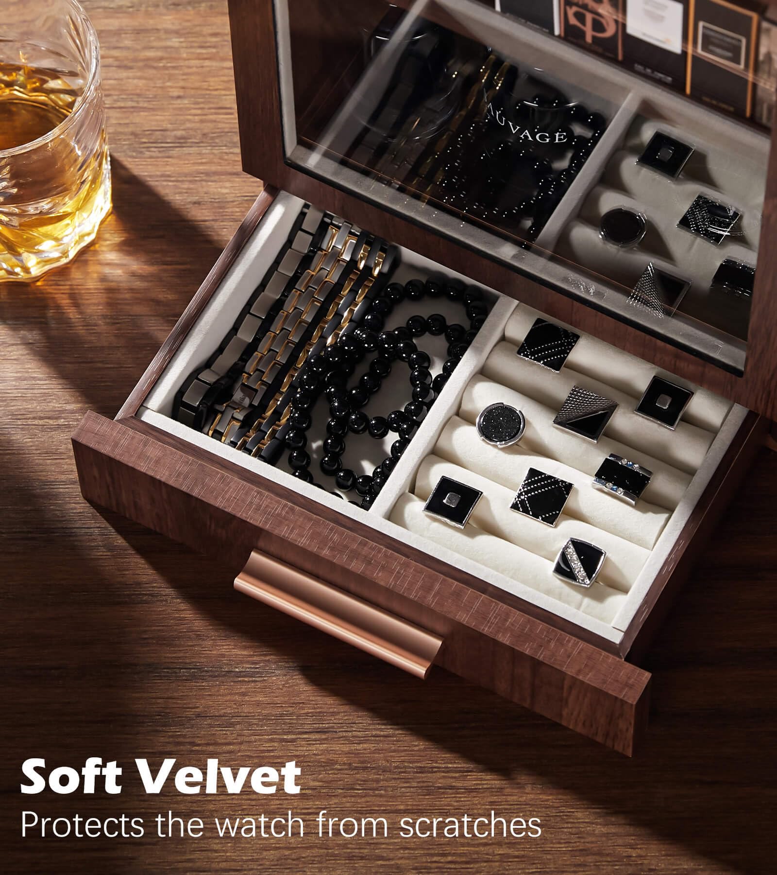 Premium Wooden Cologne Storage Organizer with 3 Drawers - Luxury Men's Fragrance Display Case for Home & Bathroom - Perfect for Vanity, Dresser, and Gift Giving