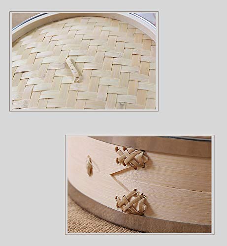 2 Tier Bamboo Steamer Basket 10 Inch - Asian Cooking Essential for Dumplings, Buns, Vegetables & Fish - Natural Bamboo Rice Steamer with Lid - Perfect for Dim Sum, Sushi, Healthy Meals & Meal Prep