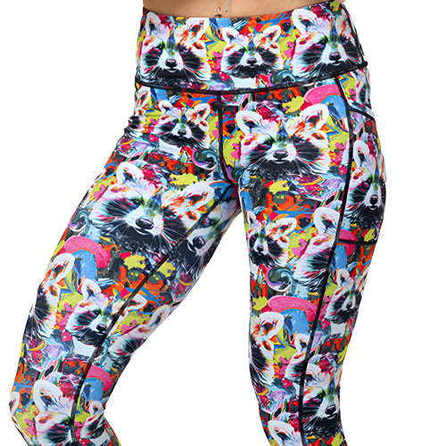 Trash Panda Monium Leggings - Women's High Waisted Yoga Pants for Workout, Running & Lounge | Cute Raccoon Print Athletic Leggings