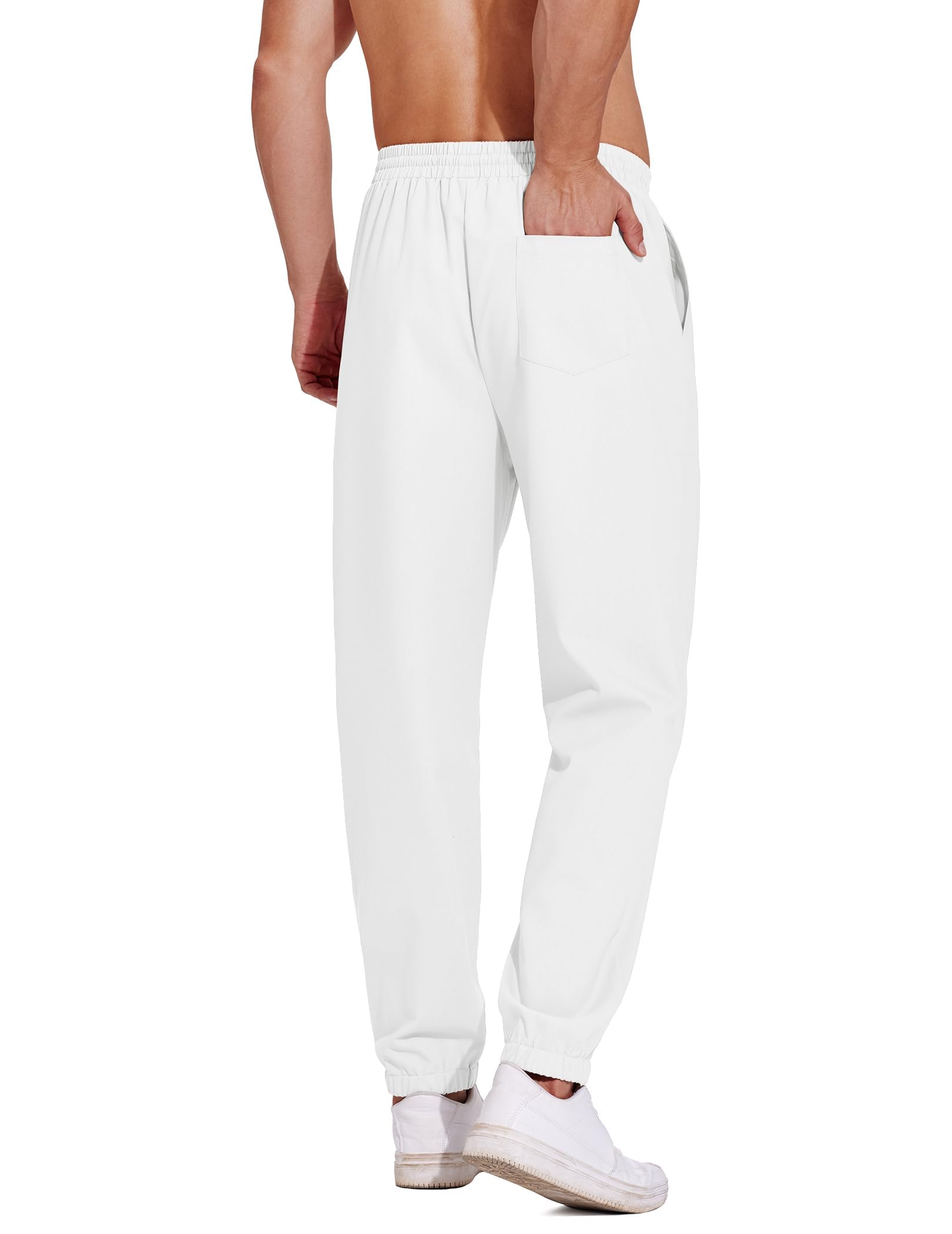 COOFANDY Men's Lightweight Linen Casual Jogger Pants with Elastic Waist & Drawstring - Breathable Yoga Beach Lounge Pants with Pockets for Summer Travel & Relaxation