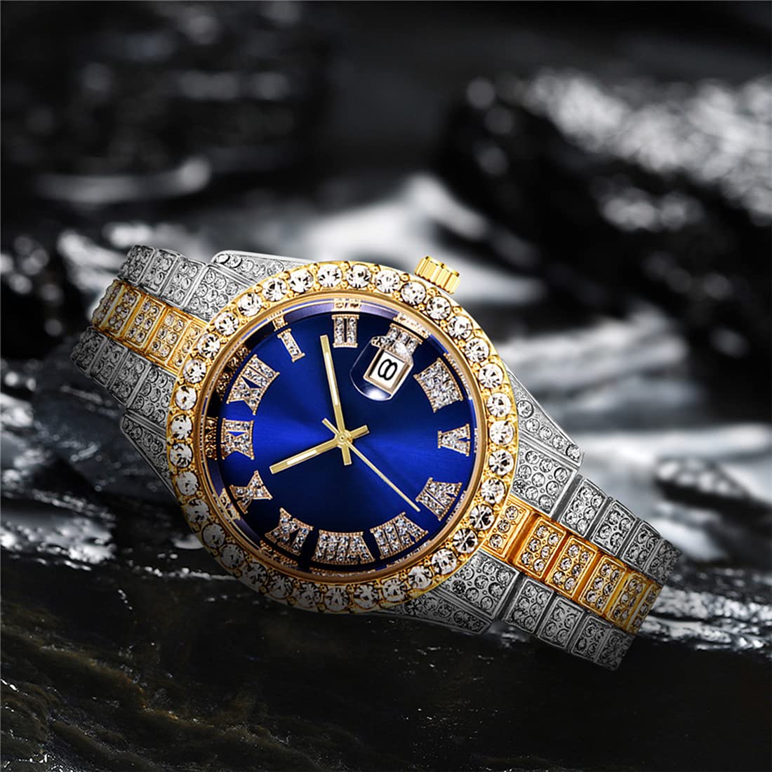 BESTKANG Luxury Unisex Diamond Iced Out Watch - Roman Numerals Analog Quartz Wristwatch for Men & Women | Perfect for Parties, Gifts, and Special Occasions