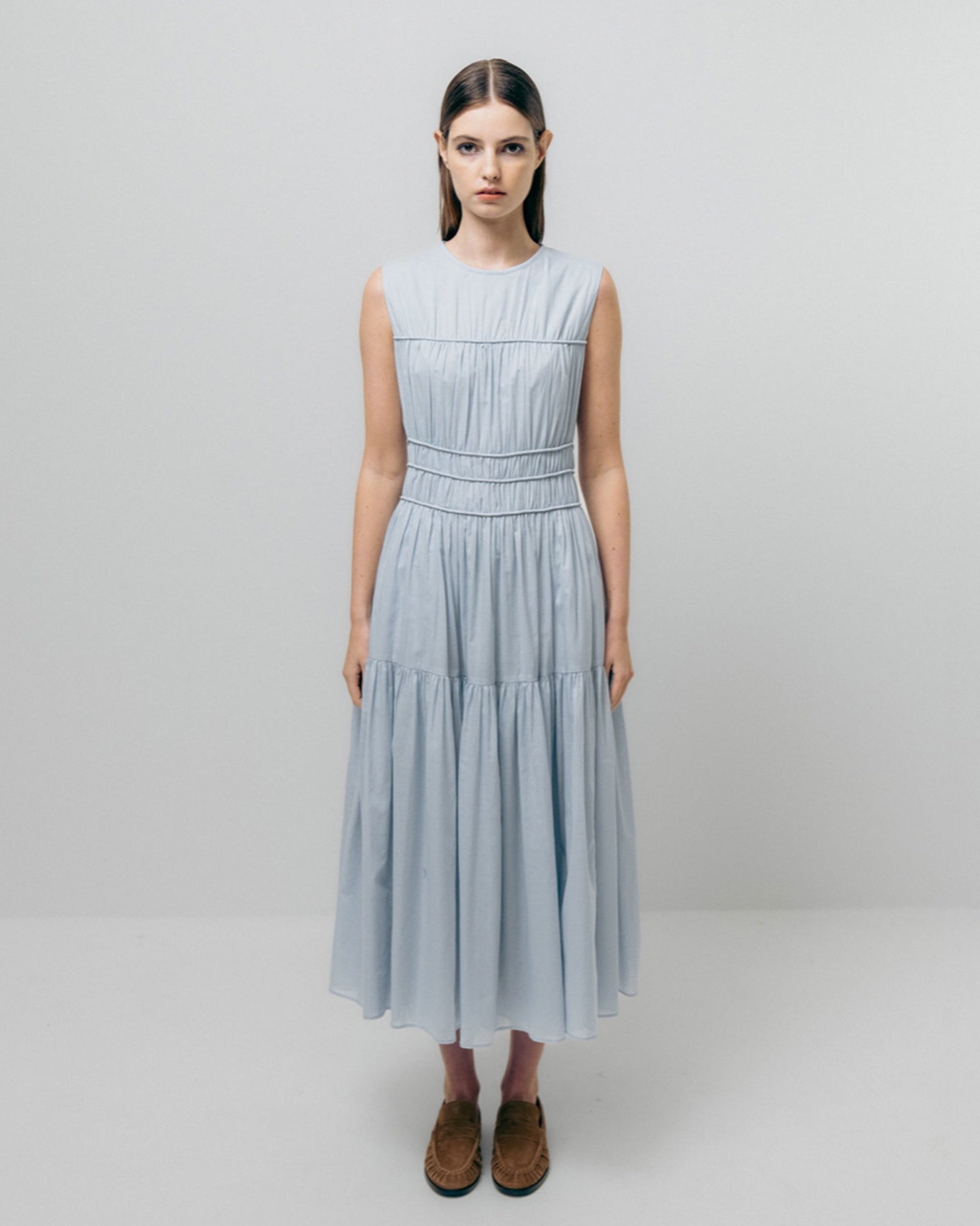Emin & Paul Women's Body Fit Volume Dress in Sky Blue - Perfect for Casual Outings, Parties, and Special Occasions