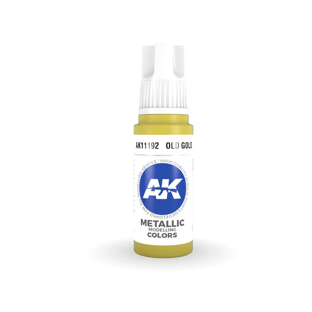 AK Interactive AK11192 Metallic Old Gold Acrylic Paint - 17ml Bottle (3rd Generation) for Model Kits, Miniatures & DIY Crafts - Premium Metallic Finish for Scale Models, Warhammer & Cosplay Props