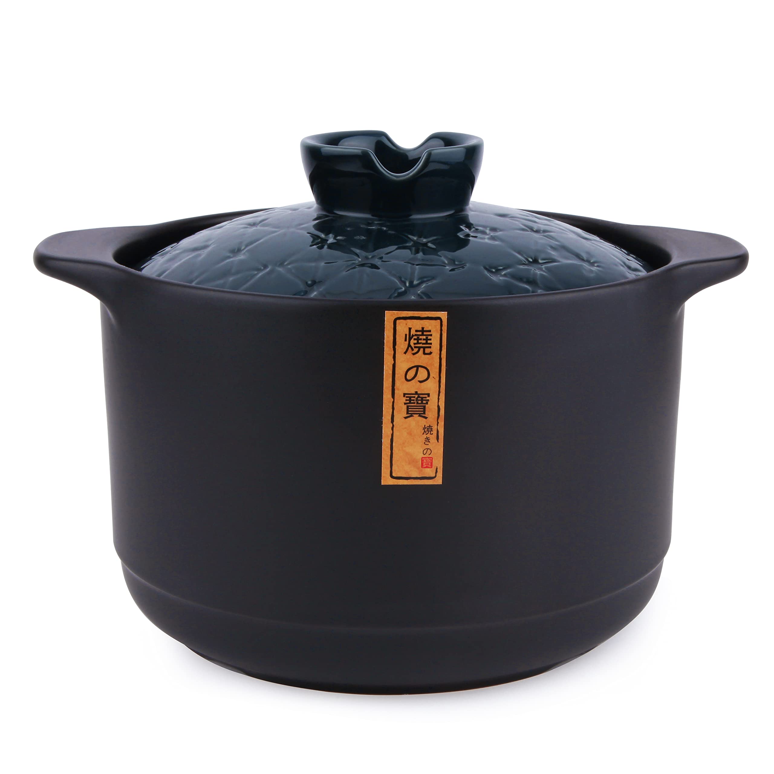 Premium Japanese Donabe Clay Pot - 4.2L/4.4QT Traditional Ceramic Casserole with Lid - Authentic Asian Cooking for Hot Pot, Stews & Rice Dishes - Blue Stoneware for Home & Restaurant Use