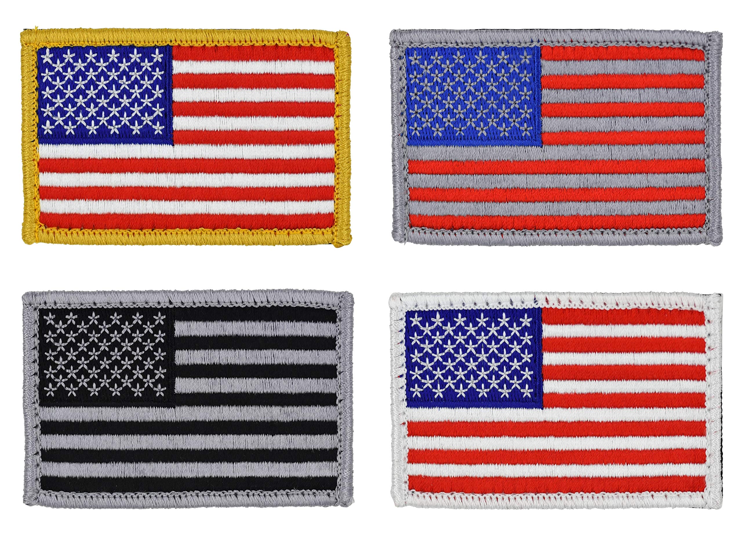4-Pack American Flag Patch Set - 2x3 Inch Embroidered Hook & Loop Backing - Military & Tactical Accessories for Jackets, Hats, Backpacks - Perfect for Veterans Day, Independence Day & Patriotic Events