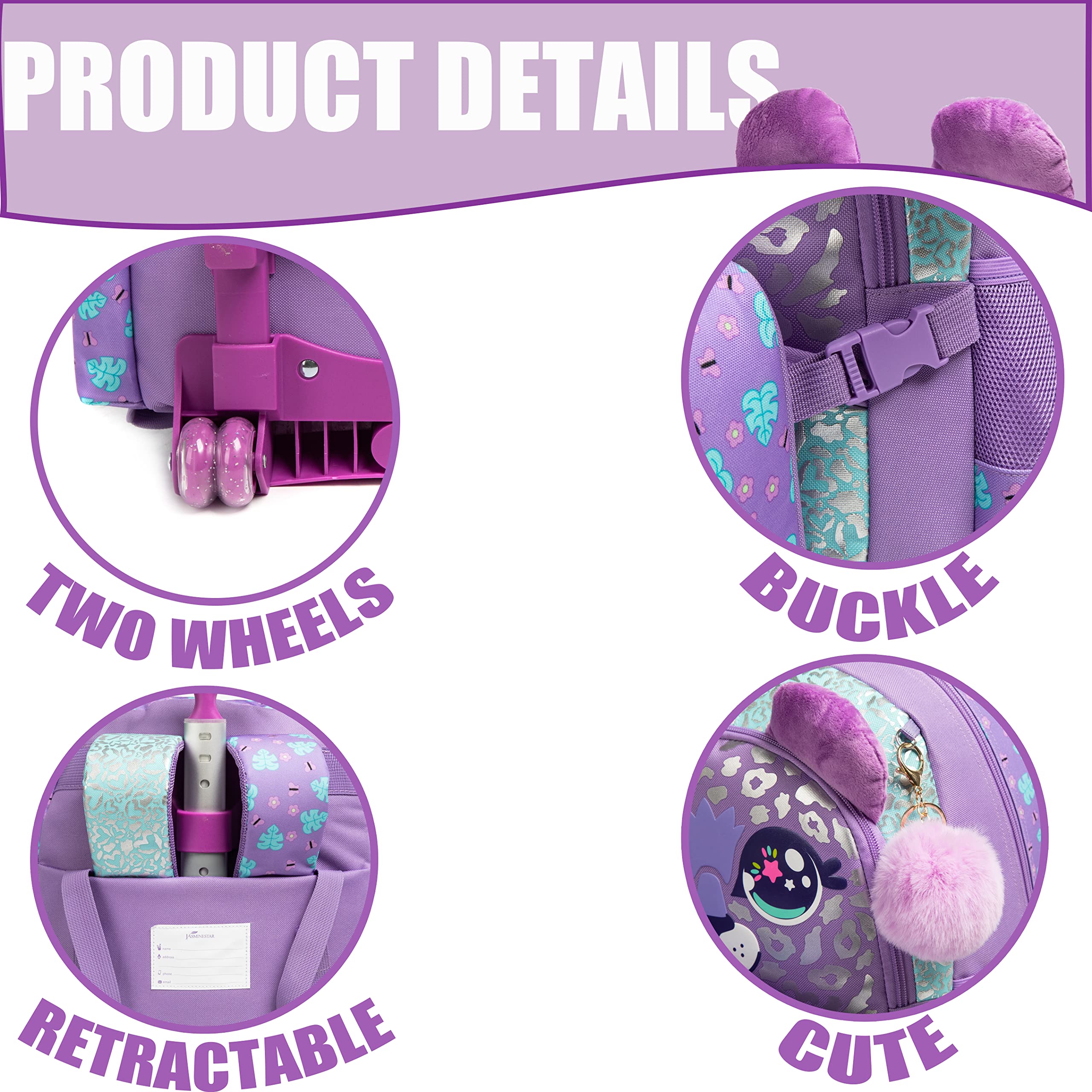 Rolling Backpack for Girls & Kids - Wheeled School Backpack with Extendable Handle, Durable Carry-On Luggage for Elementary Students - Perfect for School, Travel & Daily Use