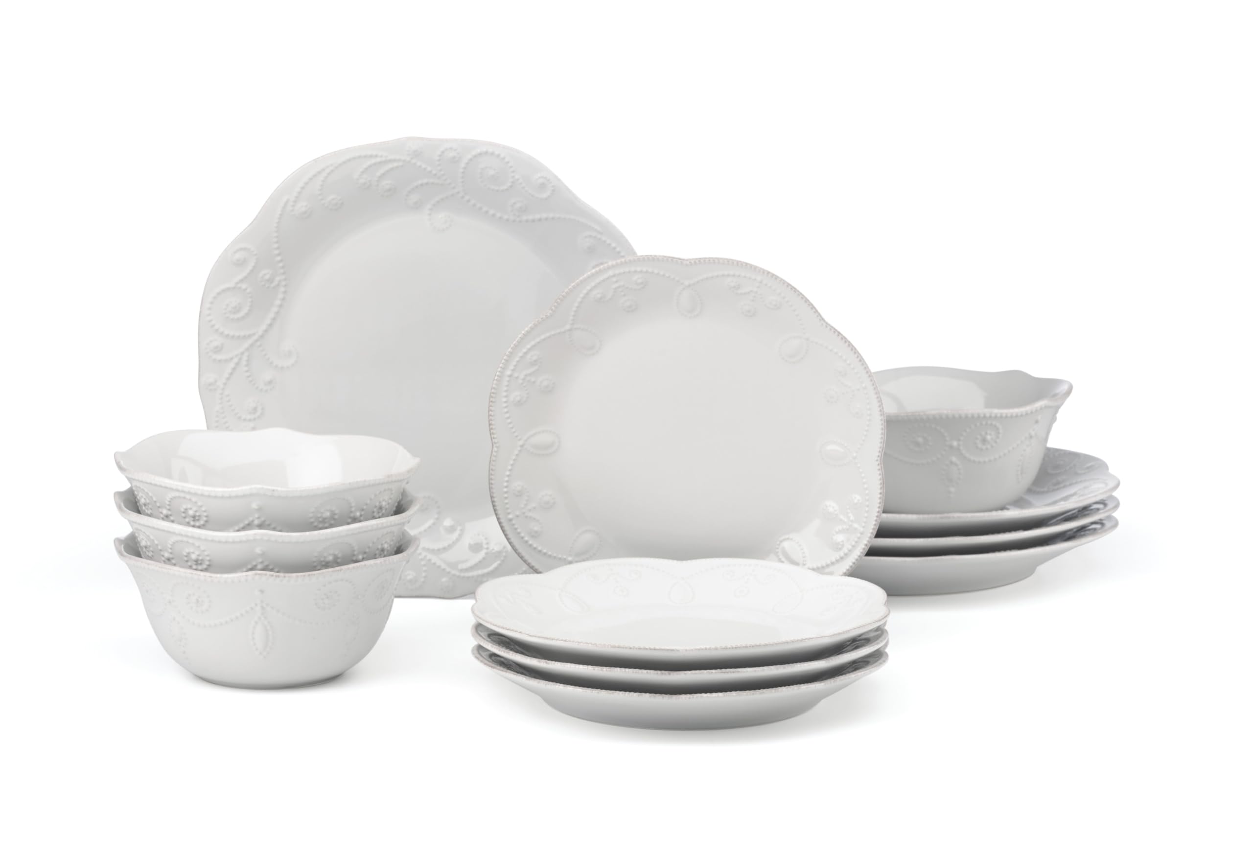 Lenox French Perle 12-Piece Dinnerware Set - Elegant White Porcelain Tableware with Accent Plates for Formal Dining, Wedding Registry & Holiday Entertaining