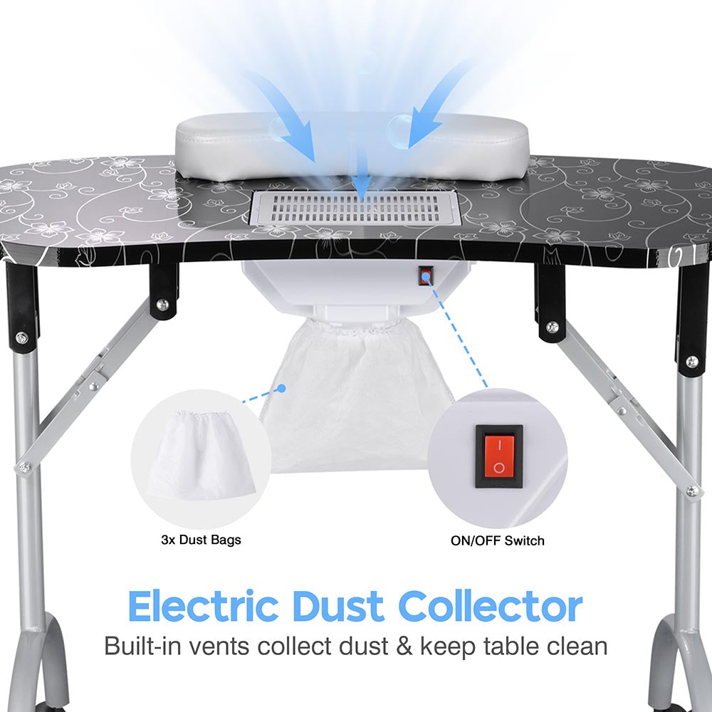 Foldable Mobile Nail Table with Dust Collector - Portable Manicure Station for Home & Salon Use - Perfect for Nail Technicians & DIY Nail Art at Home