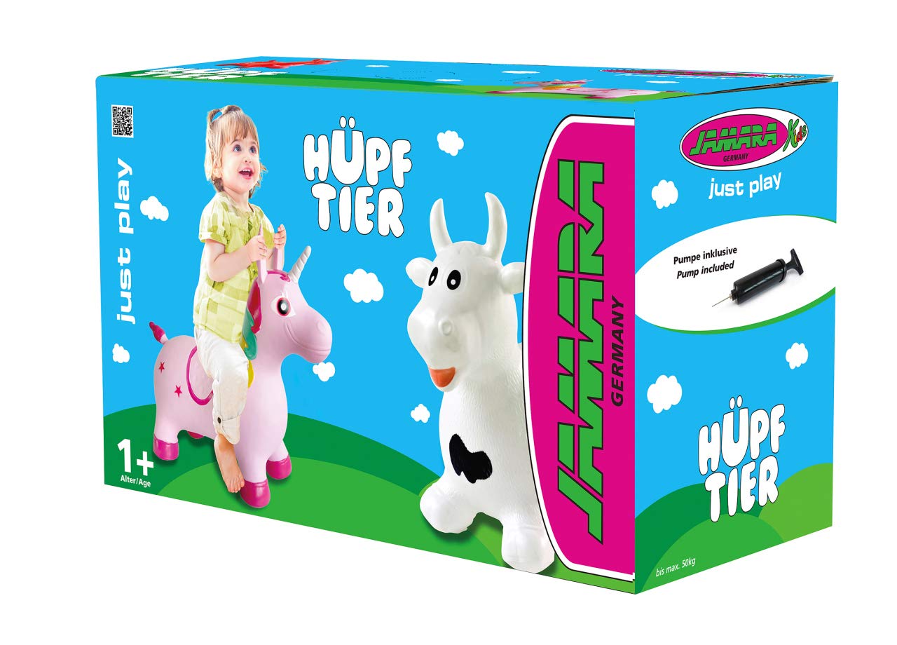Jamara 460318 - White/Black Jumping Toro Animal Toy with Pump & Ears as Stand - Includes Model, Pump, Instructions - Perfect for Kids' Parties, Classroom Rewards & Fun Family Playtime