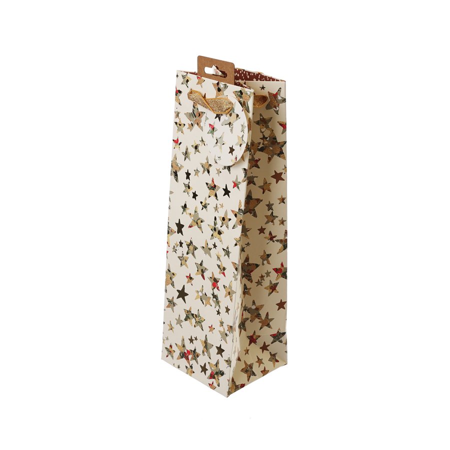 GLICK Christmas Paper Bottle Bag with Star Pine Design - Eco-Friendly Holiday Gift Packaging for Wine, Liquor & Party Favors