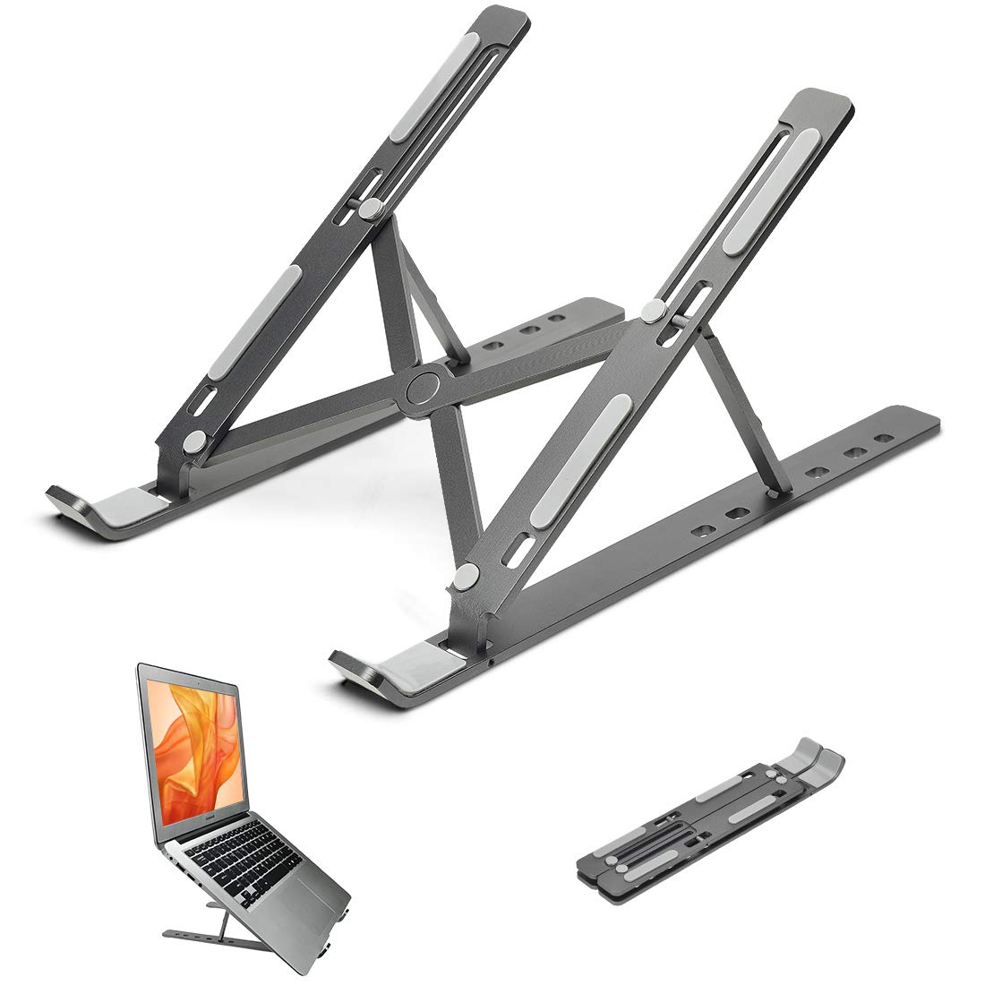 Adjustable Ergonomic Laptop Stand for Desk - Portable Cooling Computer Holder Riser with 6 Height Settings, Compatible with MacBook Air Pro & All 17 Inch Laptops (Gray) - Perfect for Home Office, Gaming & Workspace Setup