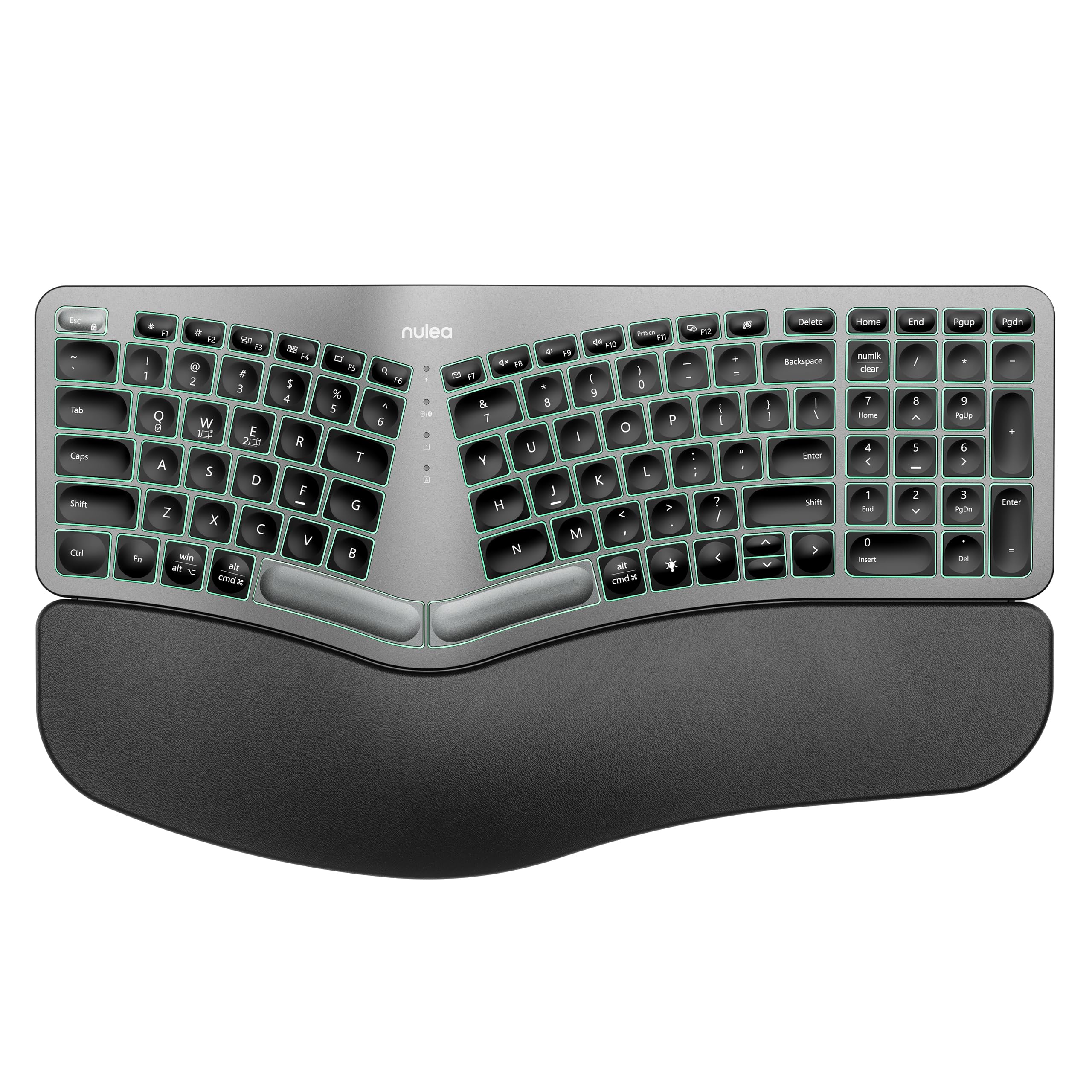 Nulea RT05 Wireless Ergonomic Split Keyboard with Wrist Rest - USB-C Rechargeable, 7-Color Backlit, Bluetooth 5.1/USB Connectivity for Windows & Mac - Perfect for Office Work, Gaming & Long Typing Sessions
