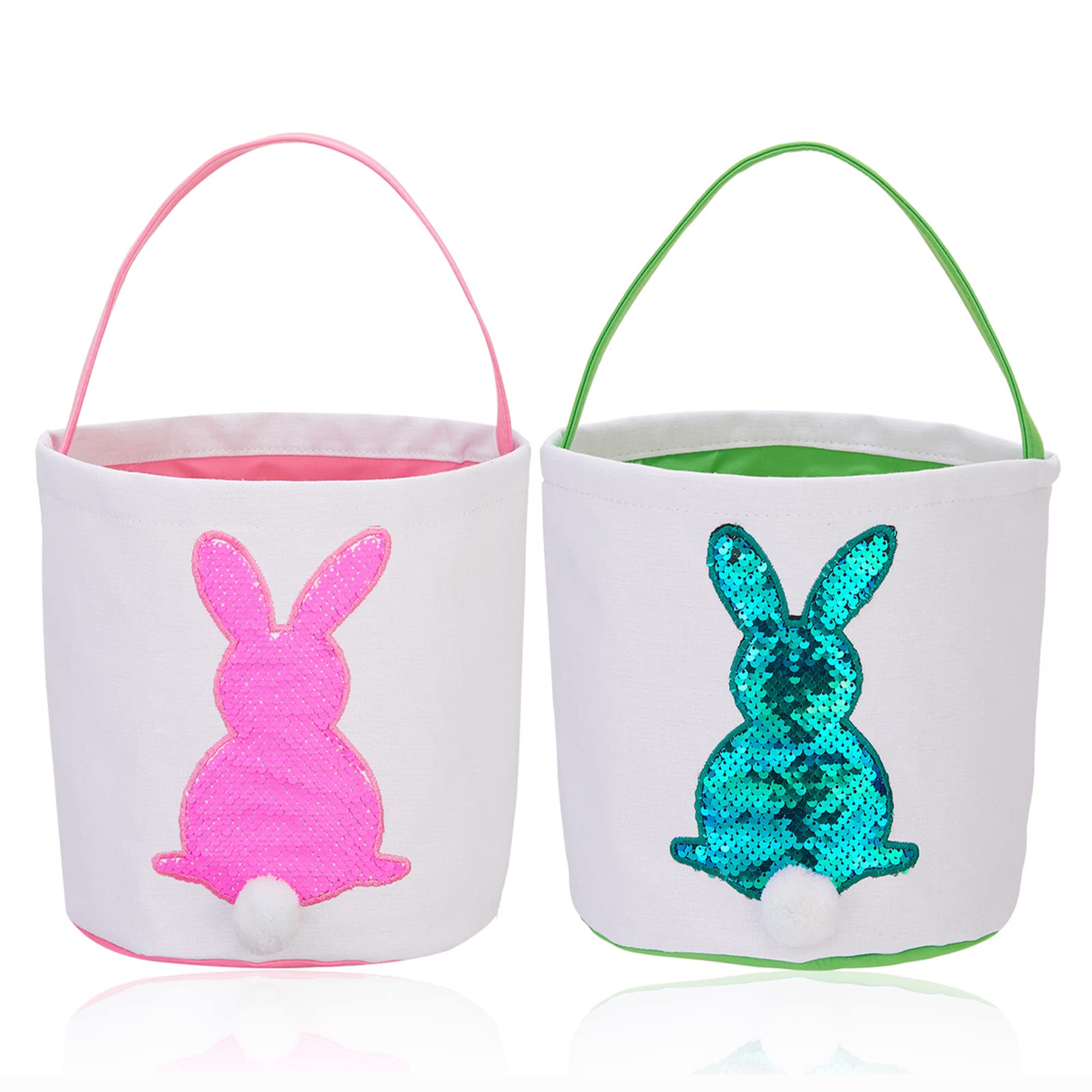 Easter Bunny Basket Bags for Kids - 2 Pack Printed Rabbit Canvas Tote for Boys & Girls - Easter Egg Hunt Collection Basket - Perfect for Easter Celebrations, Party Favors & Spring Decorations