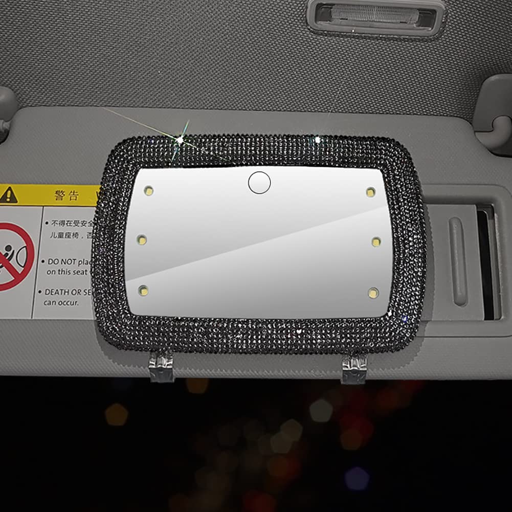 **Zcargel Universal Car Makeup Mirror - High-Definition Stainless Steel Sun Visor Mirror with Rhinestones & Glitter for Cars, Trucks, SUVs - Perfect for On-the-Go Touch-Ups & Vanity Use**