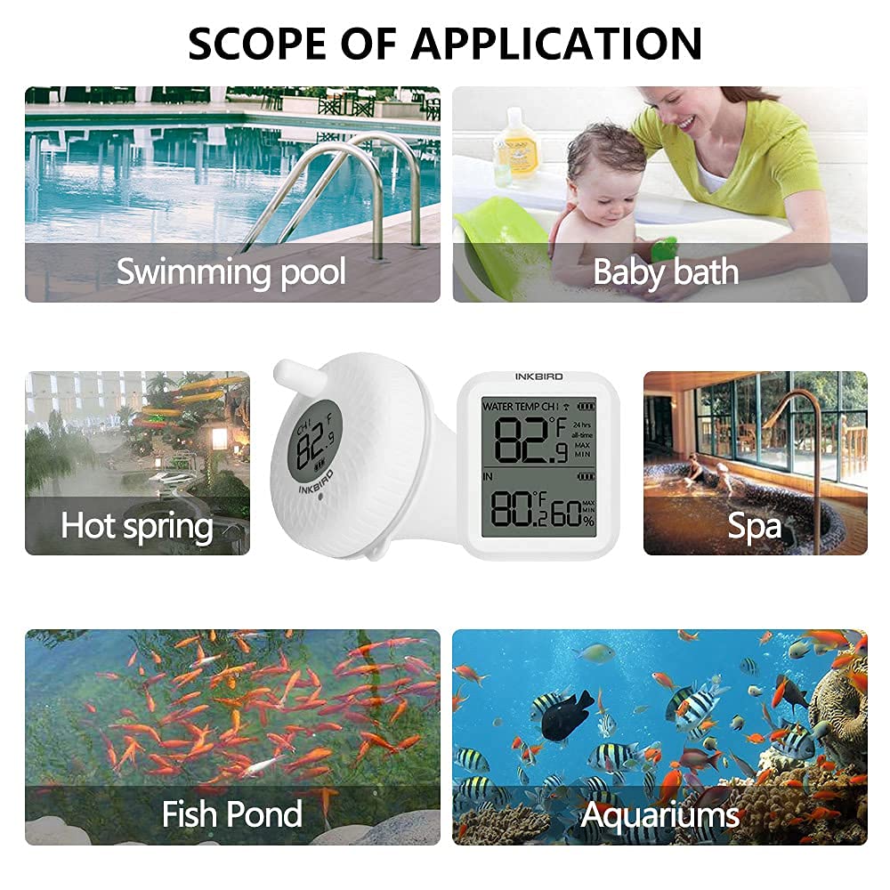 Inkbird IBS-P01R Wireless Pool Thermometer & IBS-TH2 Freezer Bluetooth Temperature Sensor - Smart Remote Monitoring for Swimming Pools, Refrigerators & Freezers - Perfect for Home, Restaurant and Commercial Use