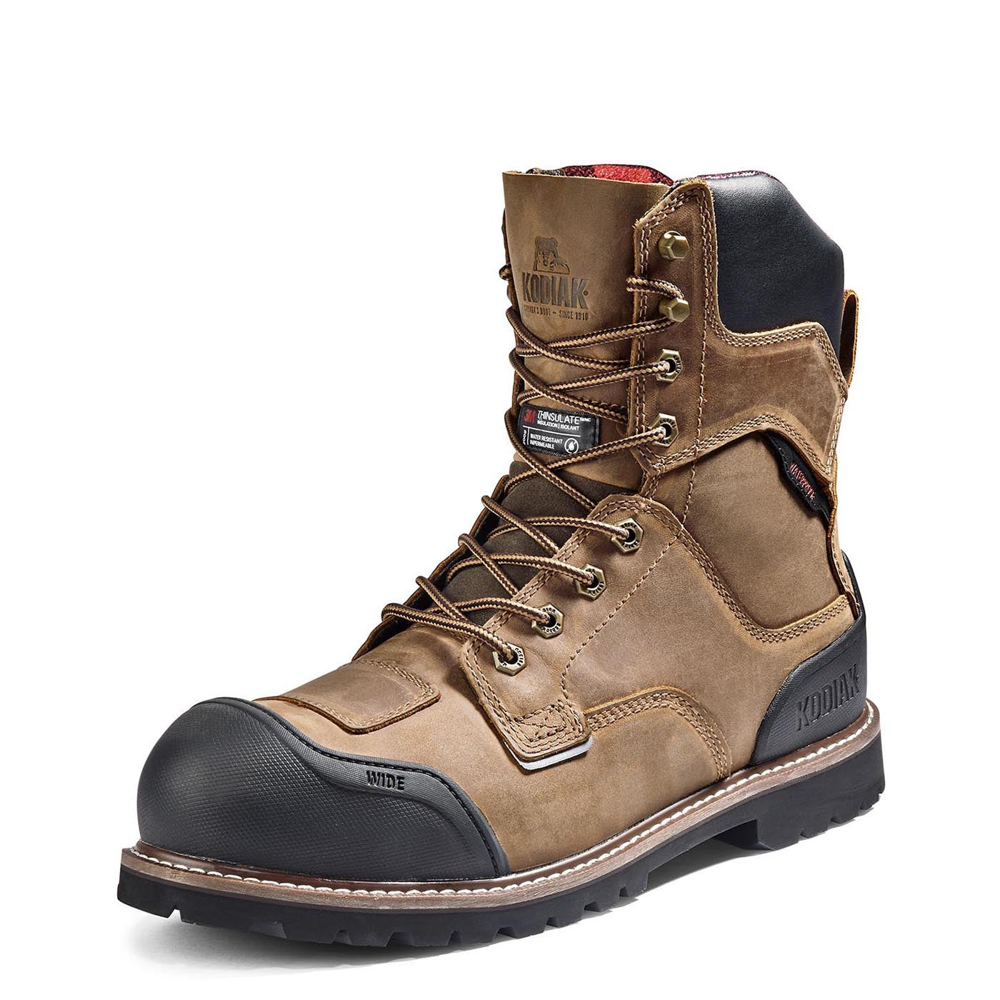 Kodiak Widebody WP Men's 8 Composite Toe Work Boots - Waterproof Safety Shoes for Construction & Outdoor Work (Brown) - Perfect for Heavy Duty Jobs, Hiking & Industrial Workplaces