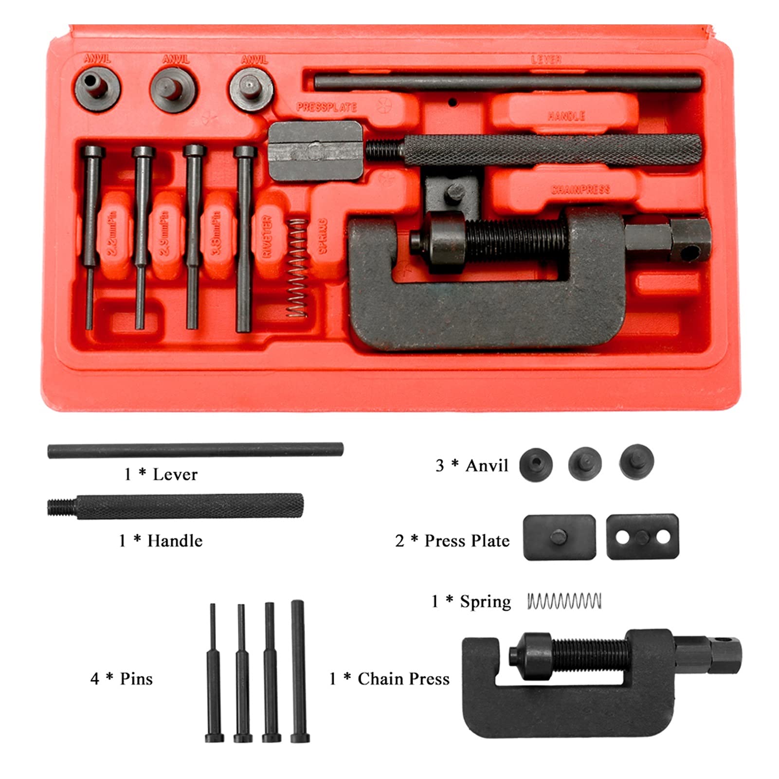 MGRAS Universal Motorcycle Chain Breaker & Riveter Tool Kit - Heavy Duty Bike Chain Splitter with Carry Case for Motorcycle, Dirt Bike, ATV & Bicycle Maintenance & Repair
