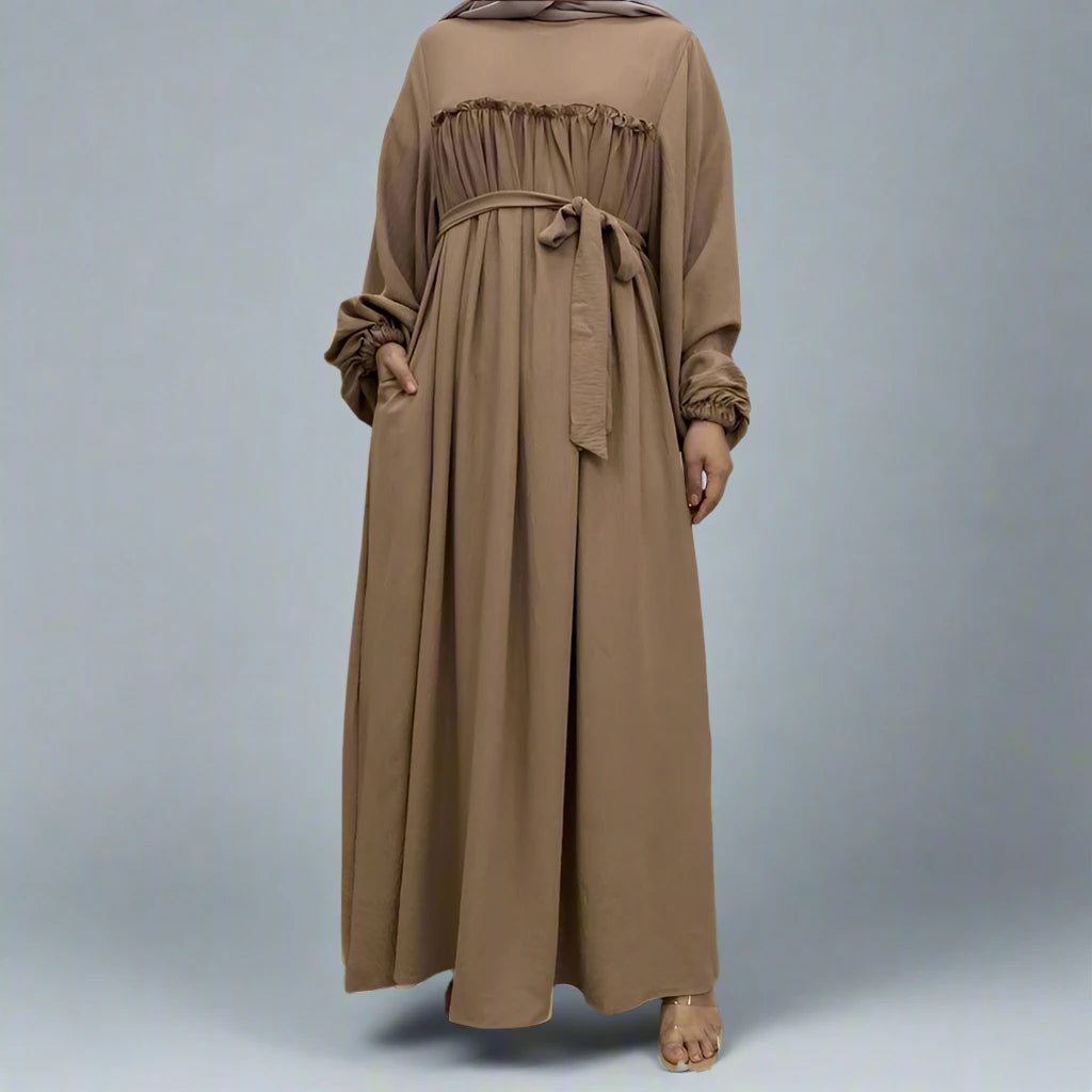 Elegant Muslim Women's Satin Loose Abaya Dress with Pockets - Modest Islamic Prayer Dress for Mosque, Eid & Daily Wear