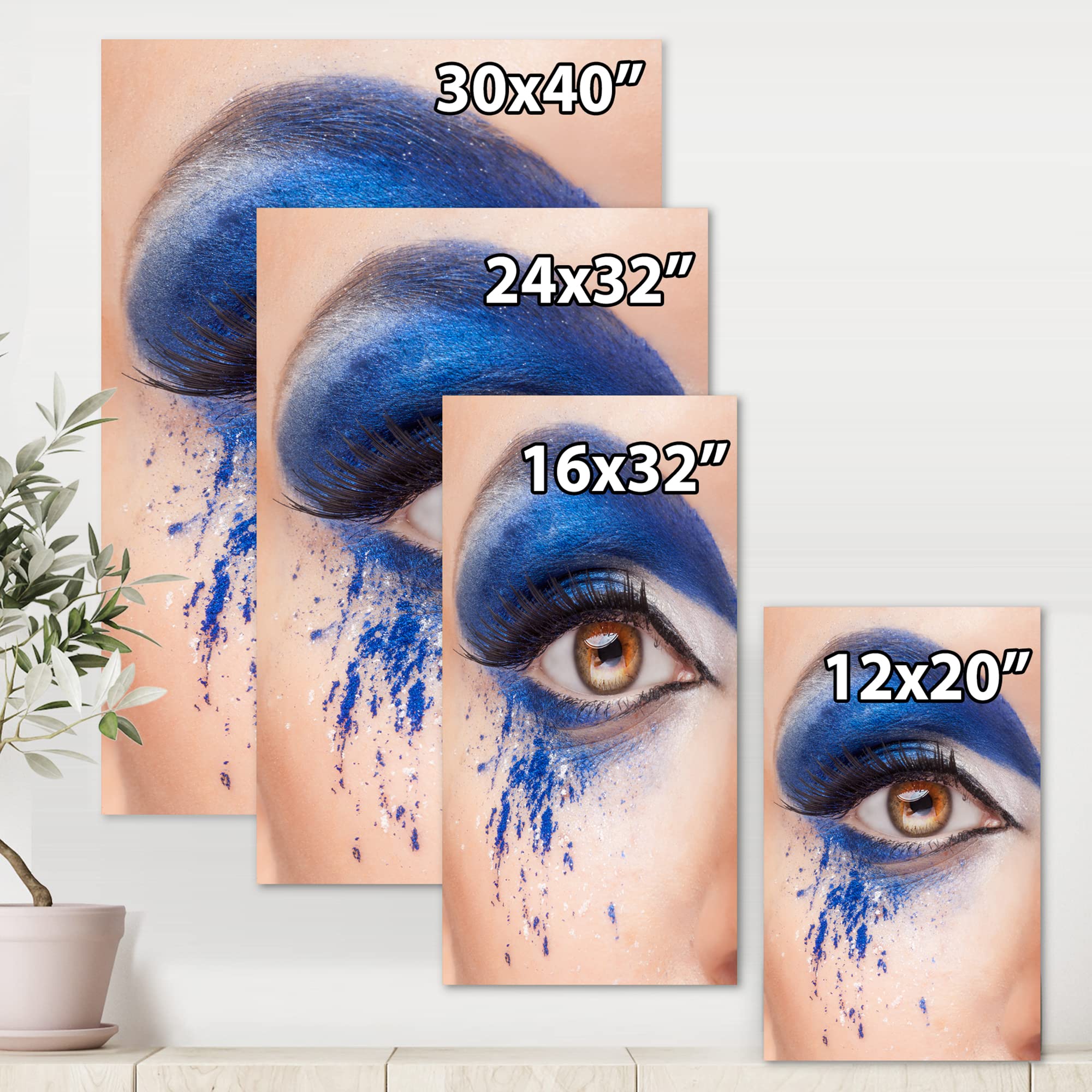 Blue Fantasy Eye Makeup Close-Up - Modern Canvas Wall Art for Living Room, Bedroom & Office Decor