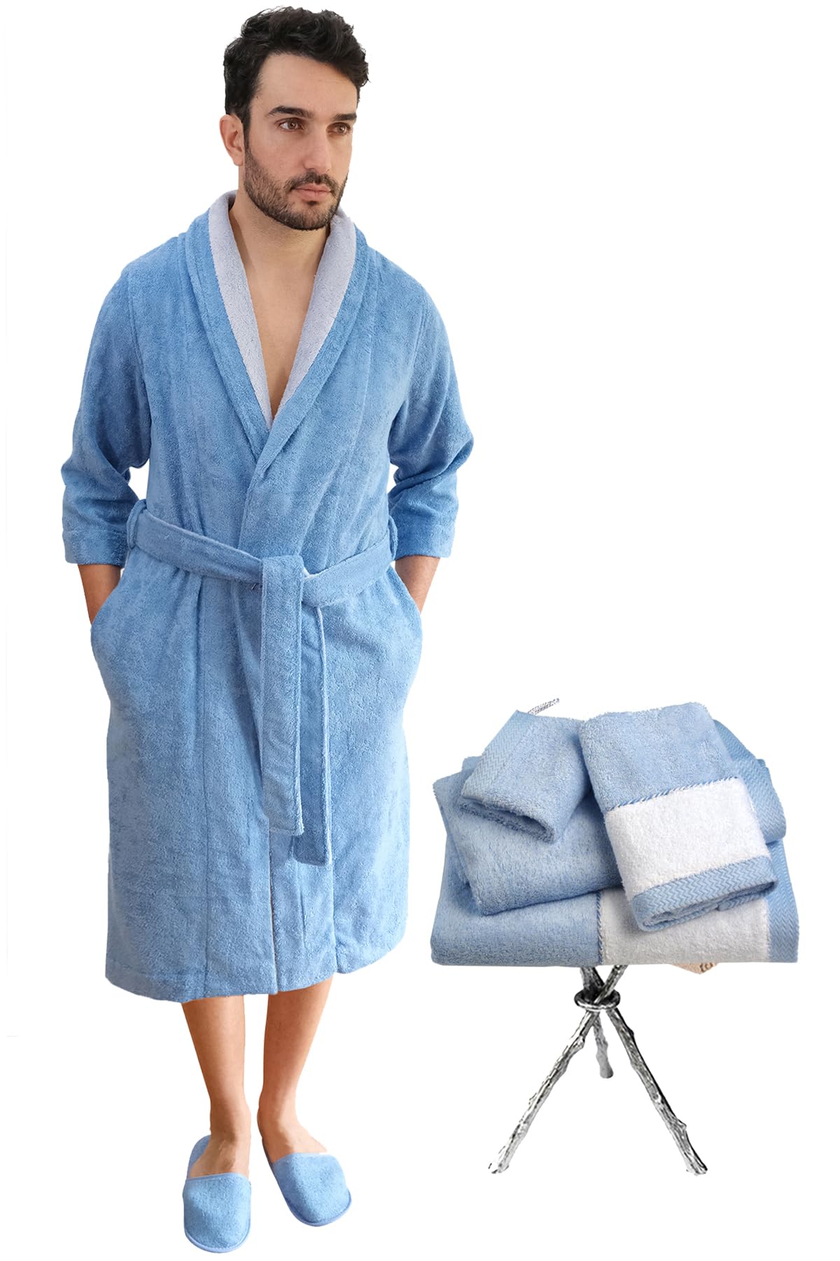 Luxury Men's Robe and Slippers Set with Towels - 5 Piece Premium Bathrobe Collection for Men, Handcrafted in Europe - Perfect for Spa, Hotel, and Home Relaxation