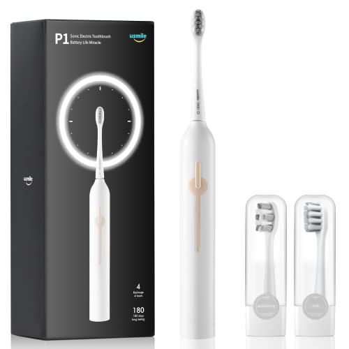 usmile Electric Toothbrush for Adults - USB Rechargeable Sonic Toothbrush with Whitening & Smart Timer, 6-Month Battery Life (4-Hour Fast Charge) - P1 White - Perfect for Travel, Home Use & Daily Oral Care