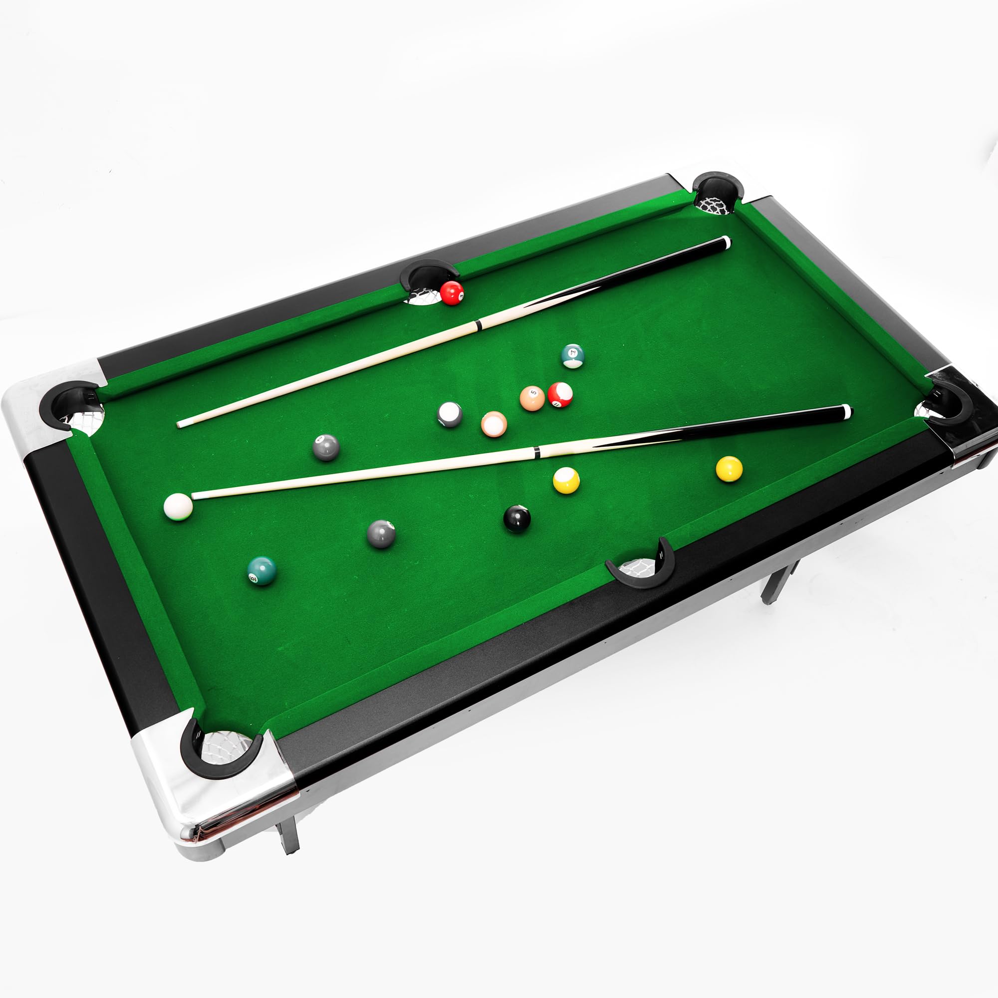 6 FT Portable Folding Pool Table - Full Set with Balls, 2 Cue Sticks, Chalk & Felt Brush | Easy Assembly Billiards Game for Adults, Teens & Kids | Perfect for Home Game Rooms, Basements & Family Fun Nights