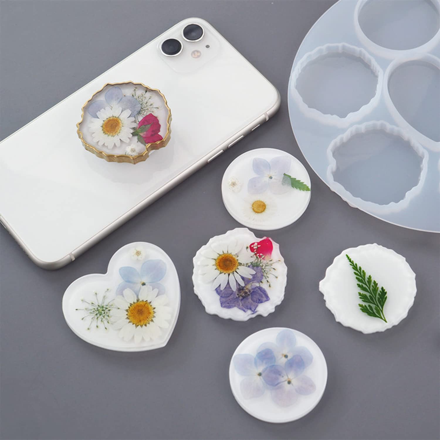 Premium Crystal Epoxy Resin Silicone Mold for DIY Phone Holder - Irregular Marble Round Design for Crafting Unique Phone Stands | Perfect for Home Decor, Office Desk Accessories & Handmade Gift Making