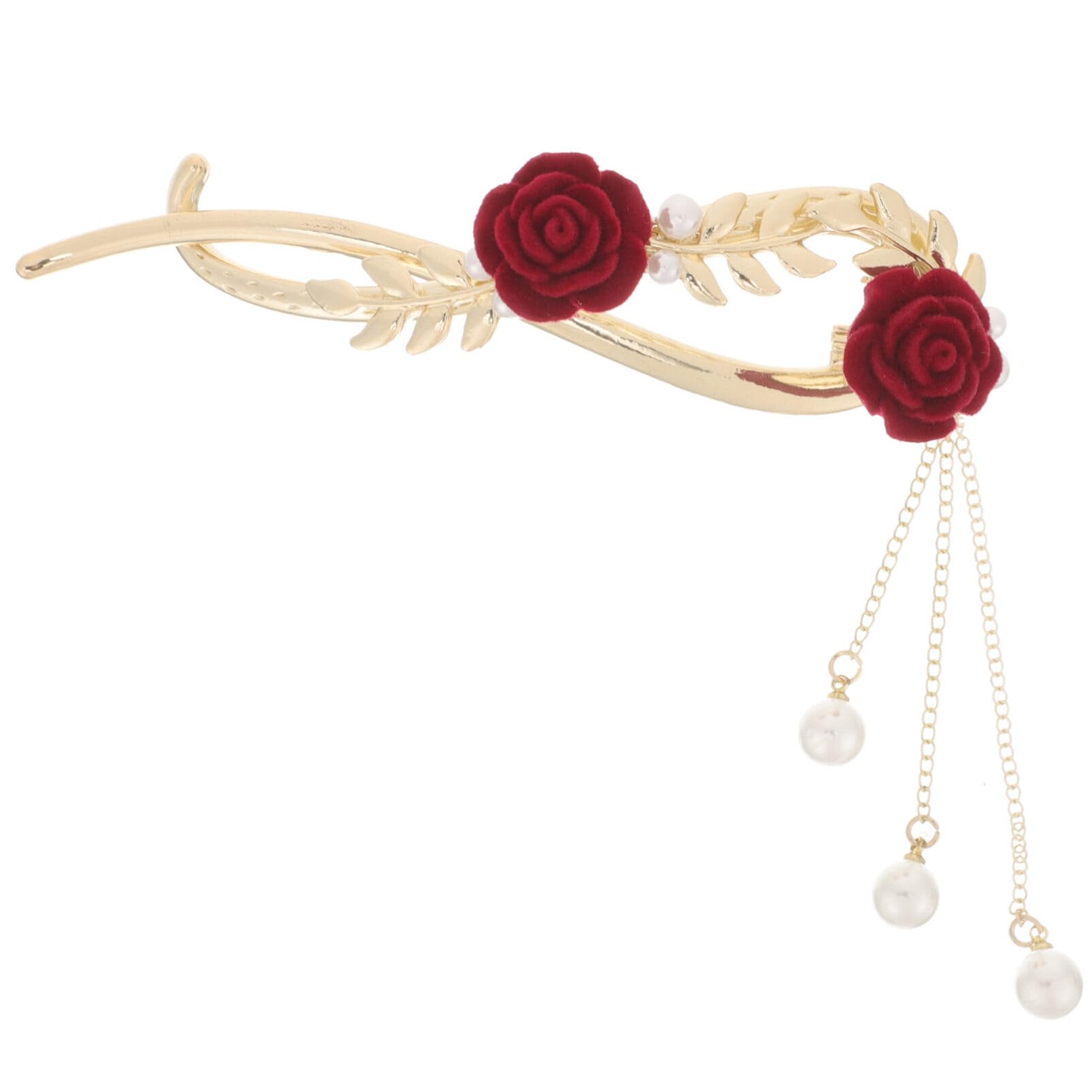 FRCOLOR Floral Hair Clips for Women - Rose Flower Hair Claw Clips with Leaves for Thick Hair, Alloy Japanese Style Hair Clamps - Perfect for Boho, Wedding, and Everyday Hairstyles