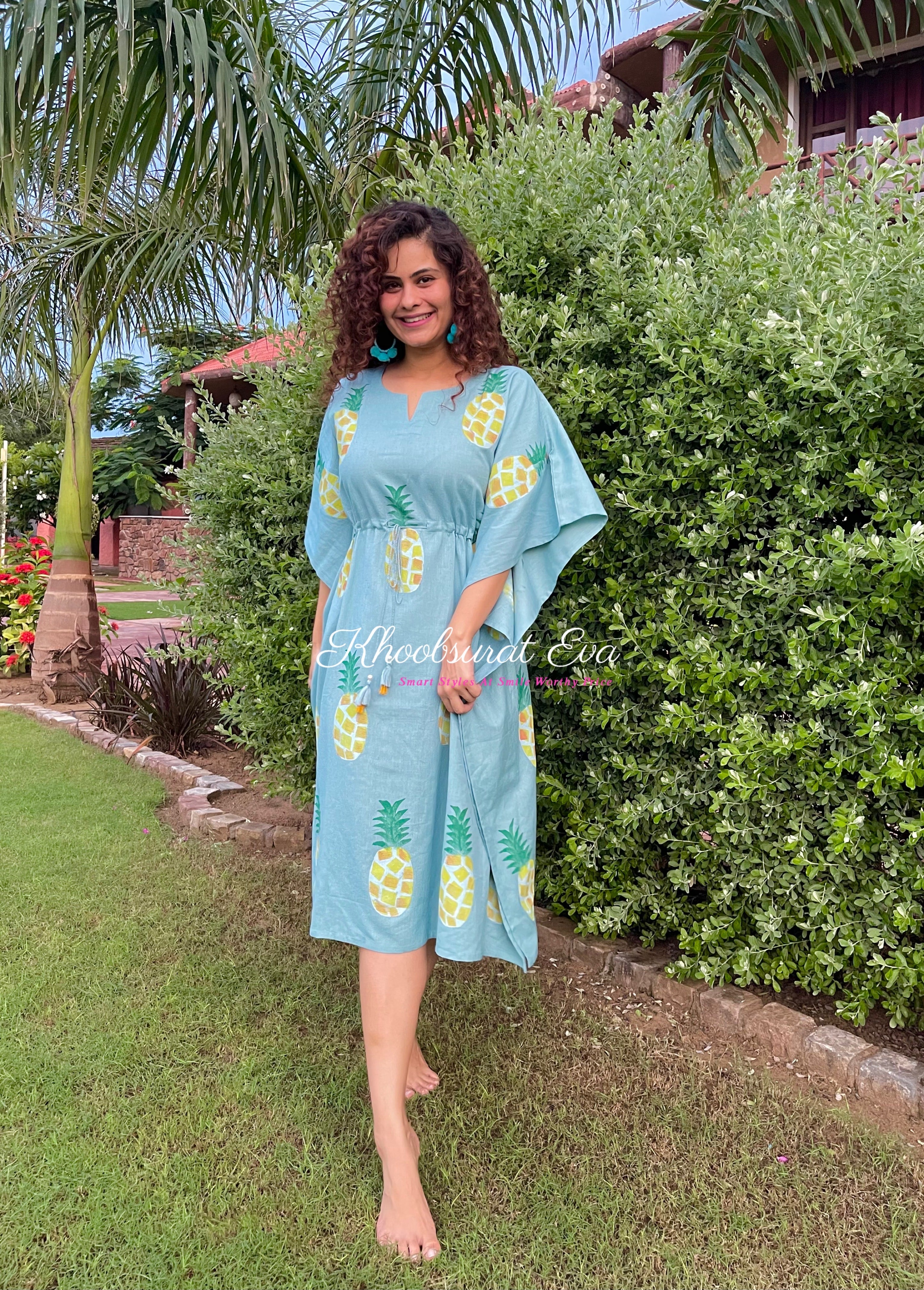 Island Paradise Kaftan - Flowy Beach Cover Up Dress for Women | Boho Summer Maxi Dress with Pockets | Perfect for Vacations, Pool Parties & Tropical Getaways