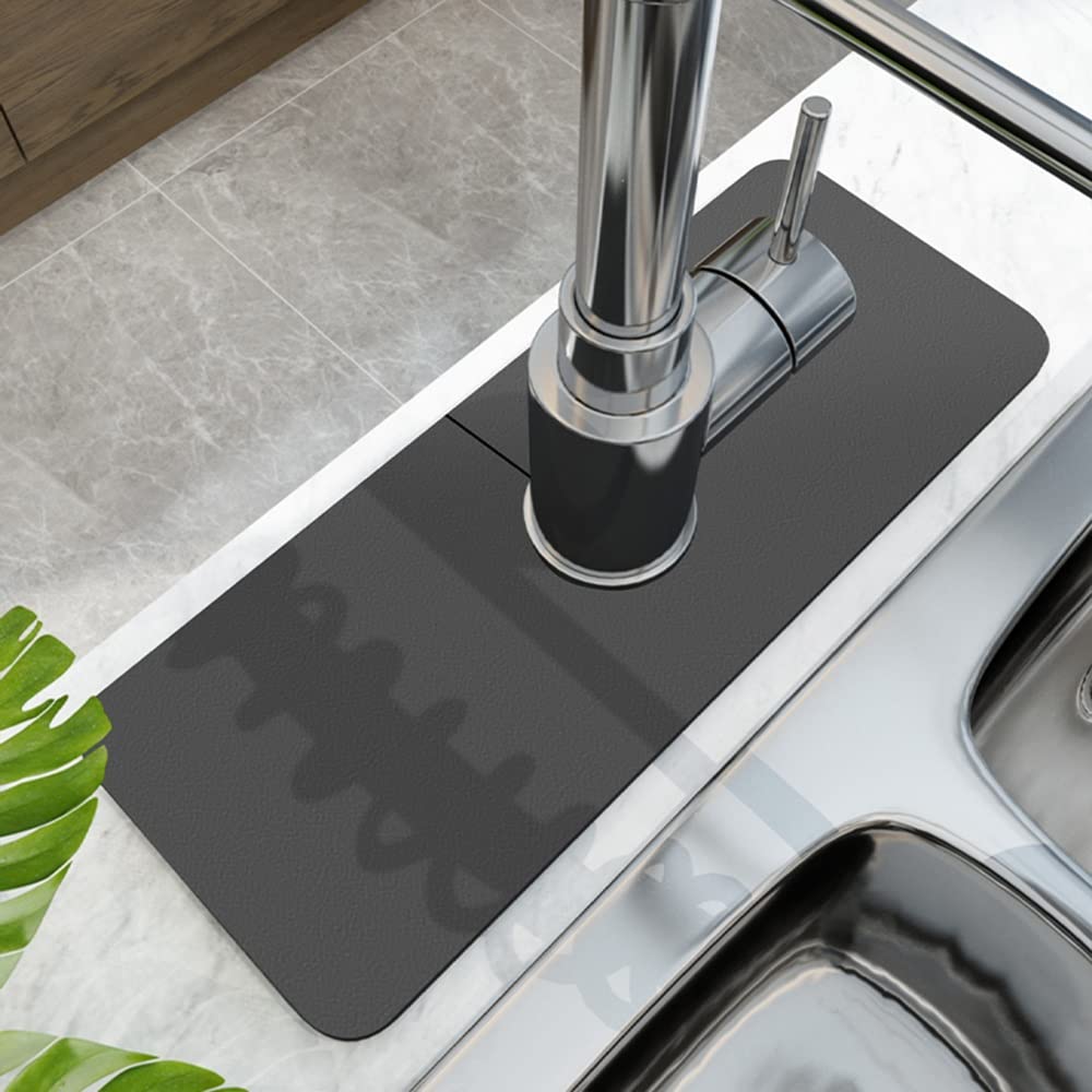 Super Absorbent Fast Drying Splash Guard Mat for Kitchen & Bathroom Sink Faucets | Drip Catcher, Dish Drying Mat & Sponge Holder | Perfect for Preventing Water Splashes & Keeping Countertops Dry