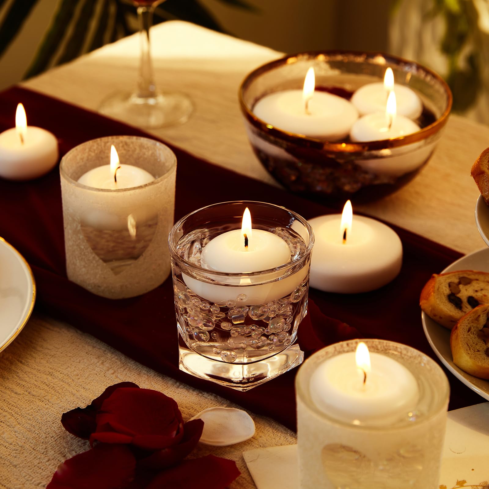 48 Pack Pure White 2 Inch Floating Candles - 5-6 Hours Burn Time, Unscented Tealight Candles for Weddings, Anniversaries & Romantic Nights - Perfect for Valentine's Day Decor, Proposals, Bath & Table Centerpieces