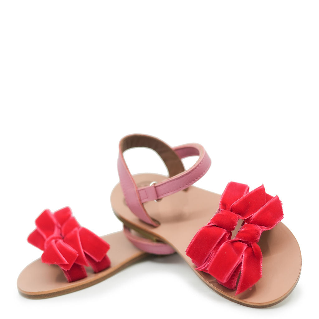 Pepe Red Velvet Bow Sandals for Women - Elegant Dressy Comfortable Flats for Weddings, Parties & Special Occasions