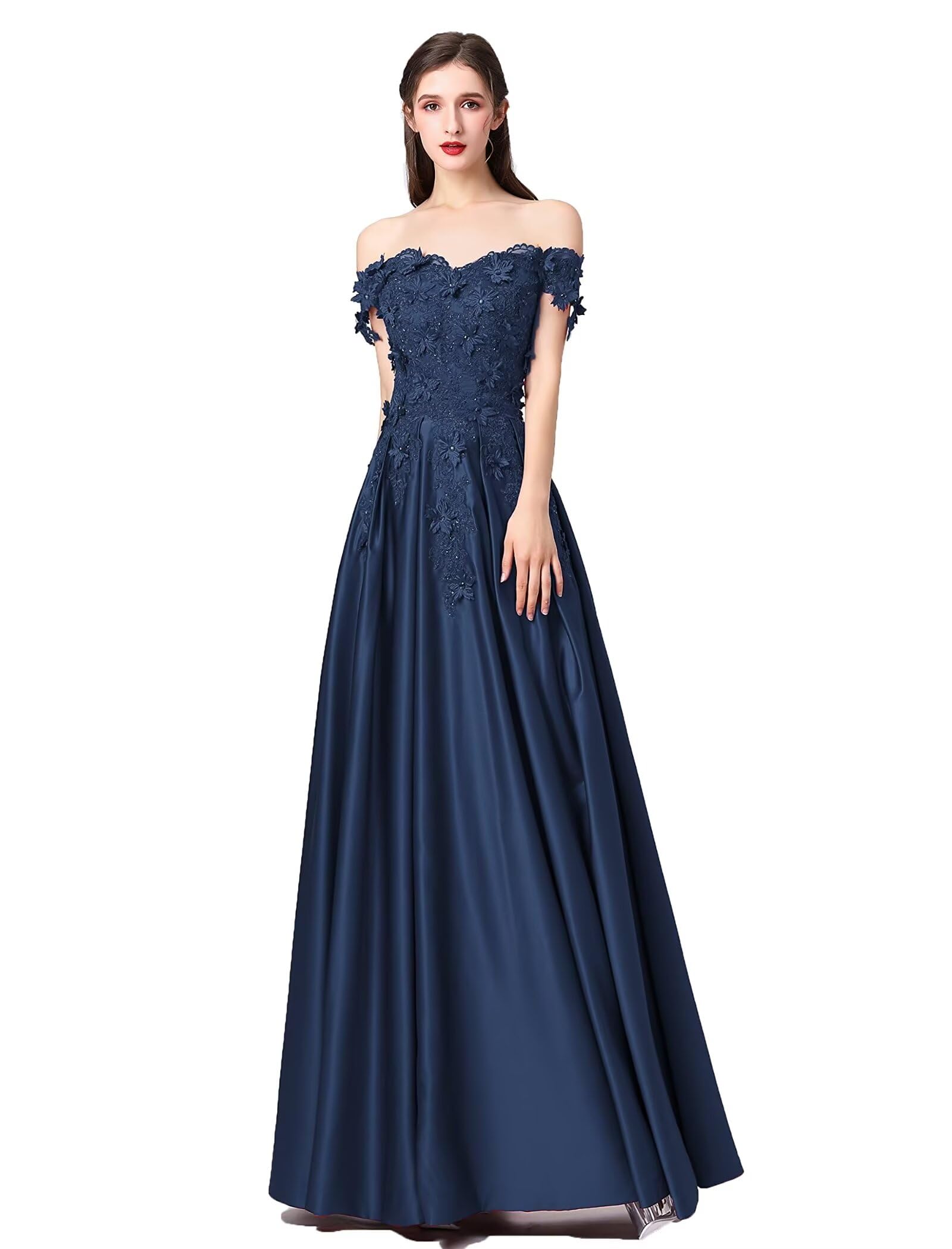 Elegant Off Shoulder Lace Satin Prom Dress for Women - A-Line Long Formal Cocktail Gown BD28282 | Perfect for Homecoming, Evening Parties & Special Occasions