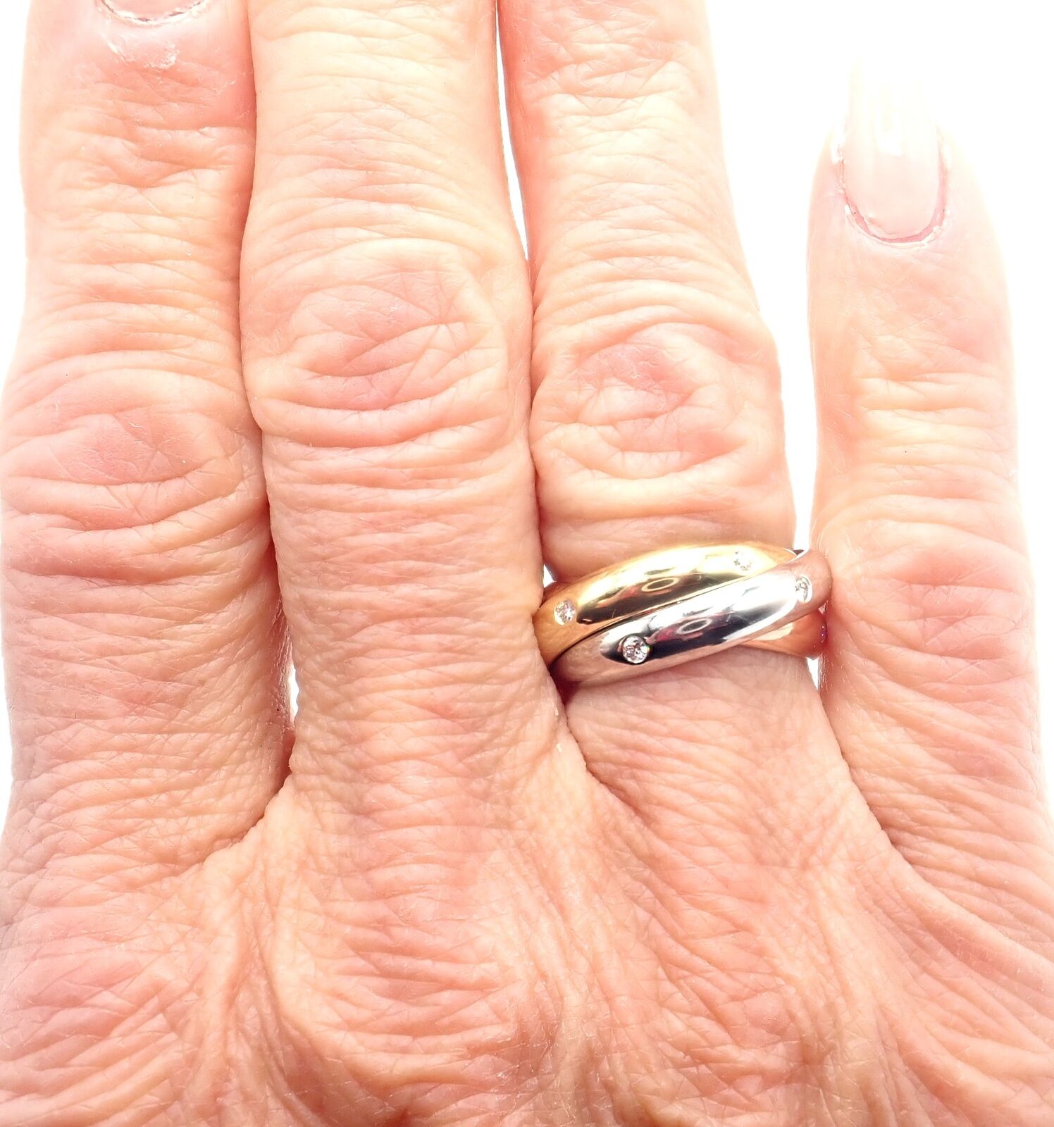 Authentic Cartier 18k Tri-Color Gold Diamond Trinity Band Ring - Size 5.75 with Certification - Perfect for Anniversary Gifts, Luxury Jewelry Collection & Special Occasions