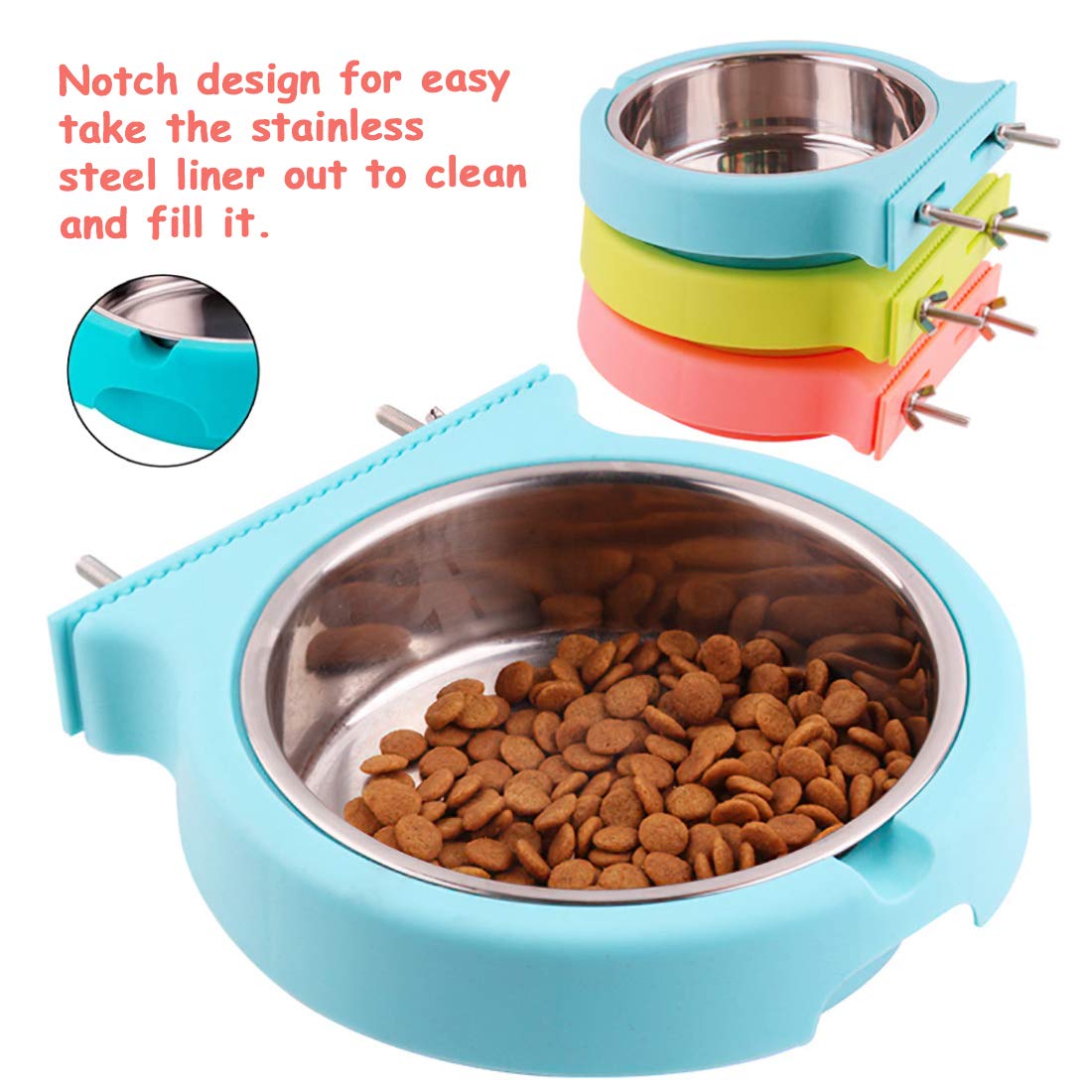 Stainless Steel Hanging Pet Bowl for Dogs & Cats - Easy Clean Crate Bowl with Suspension Kit, Durable & Rust-Proof (Blue, Large) - Perfect for Travel, Crate Training & Mess-Free Feeding