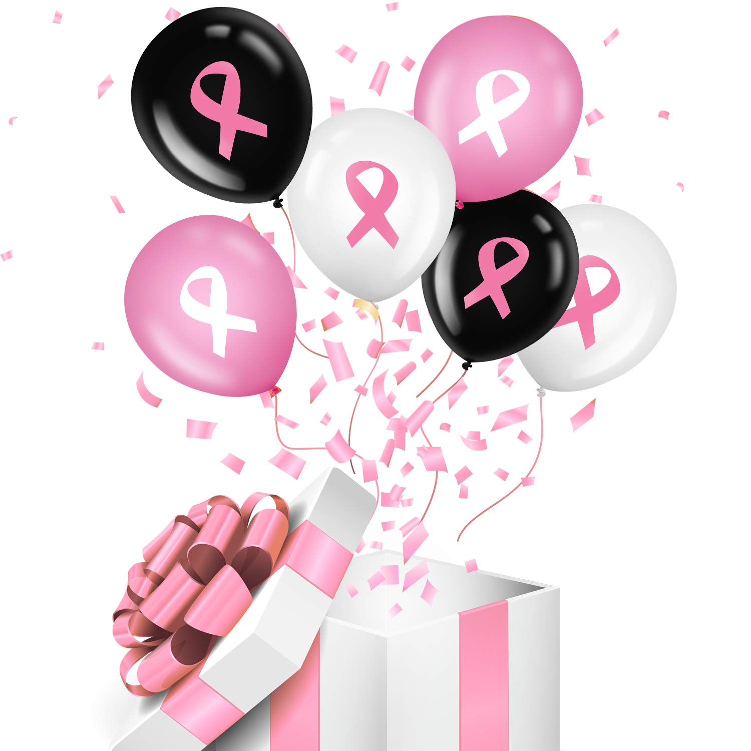 75-Piece Pink Ribbon Breast Cancer Awareness Balloons Set - 12 Inch Latex Balloons for Fundraising Events, Charity Parties, Survivor Celebrations & Awareness Campaigns (Pink, White, Black) - Perfect for Decorations, Memorials & Support Gatherings