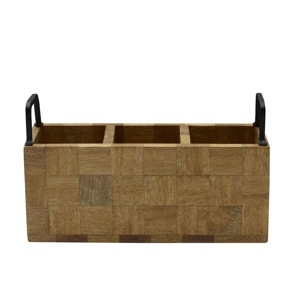 Avery Checkered Flatware Wood Caddy - Stylish Wooden Utensil Holder for Kitchen, Dining Table, and Picnic Organizer