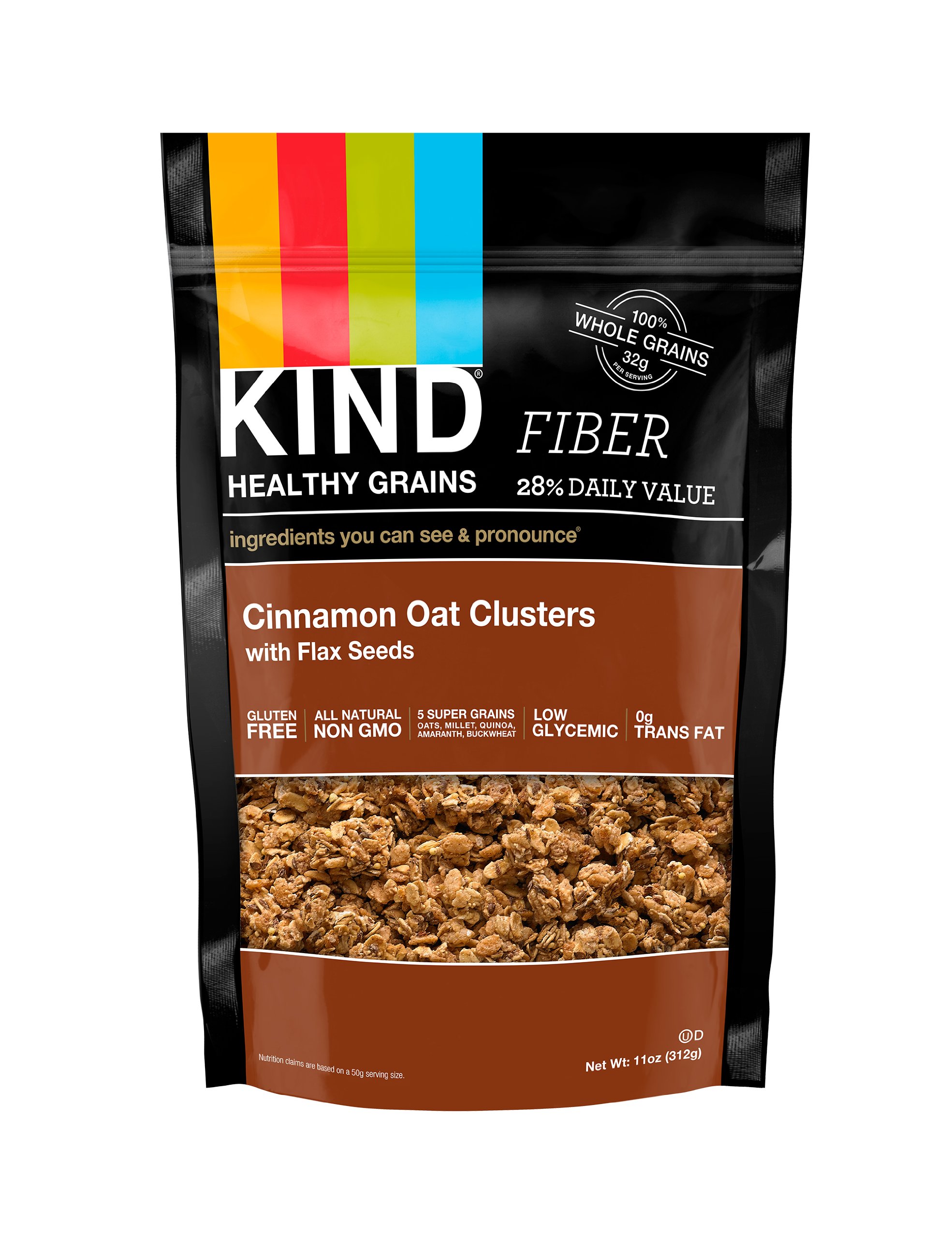 KIND Healthy Grains Clusters - Cinnamon Oat with Flax Seeds, 11 oz | Gluten Free Snack Bars for Breakfast, Hiking & Office | Crunchy Whole Grain Cereal Alternative