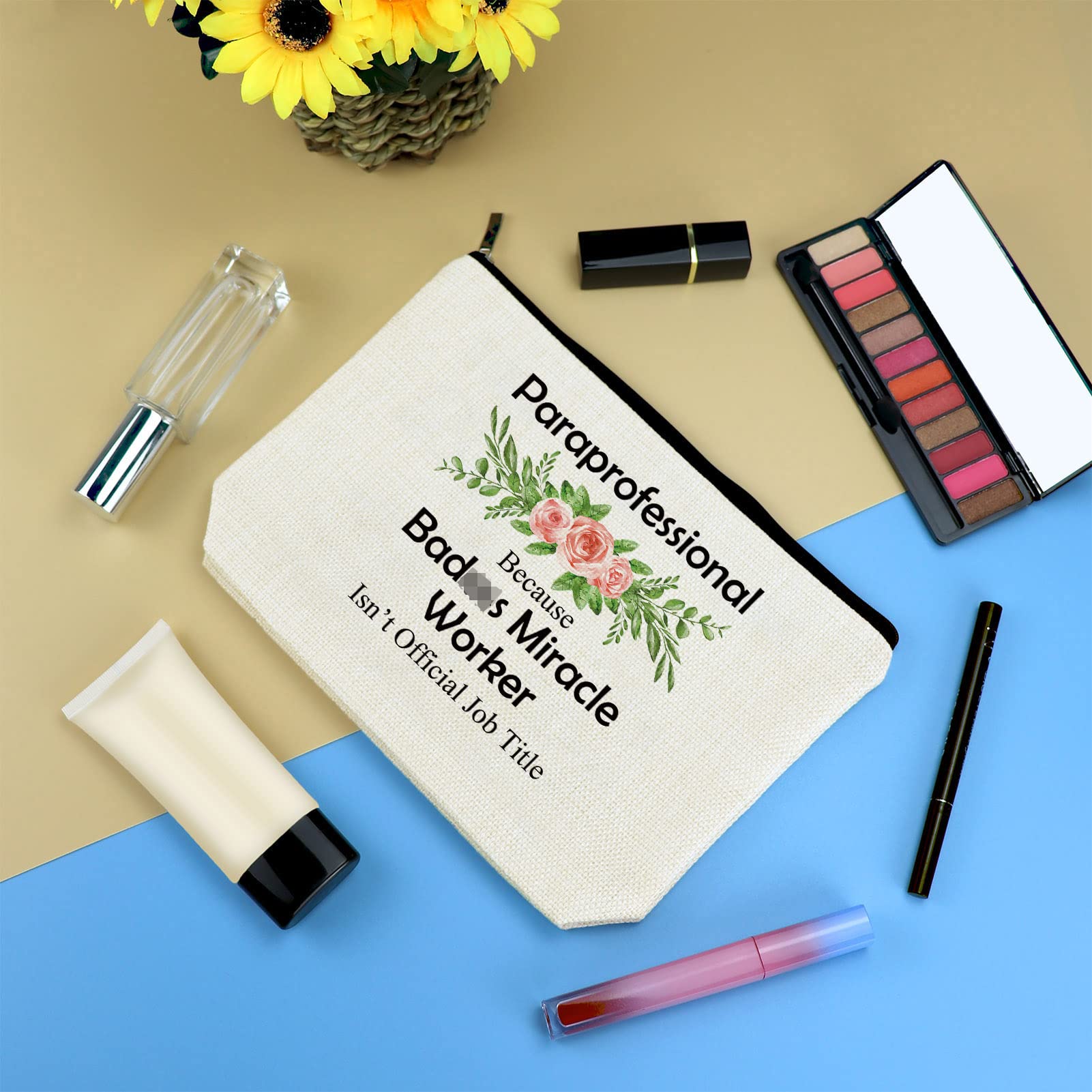 Professional Teacher Appreciation Gift Makeup Bags for Women - Cute Cosmetic Travel Pouch for Paraeducators, Counselors & School Staff - Perfect for Birthday, Graduation, Thanksgiving - Ideal for Classroom, Travel & Daily Use