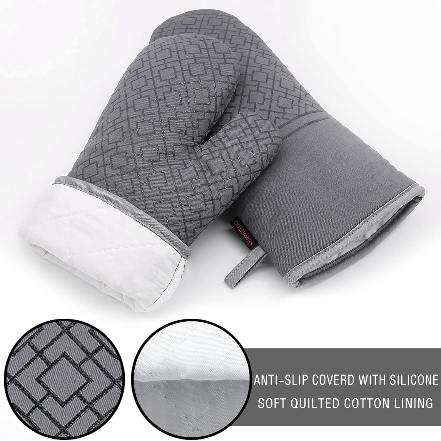 6-Piece High Heat Resistant Oven Mitts and Pot Holders Set - 550°F Extra Long Kitchen Gloves with Non-Slip Silicone Surface for Baking, Grilling & Cooking - Perfect for Home Essentials (Grey)