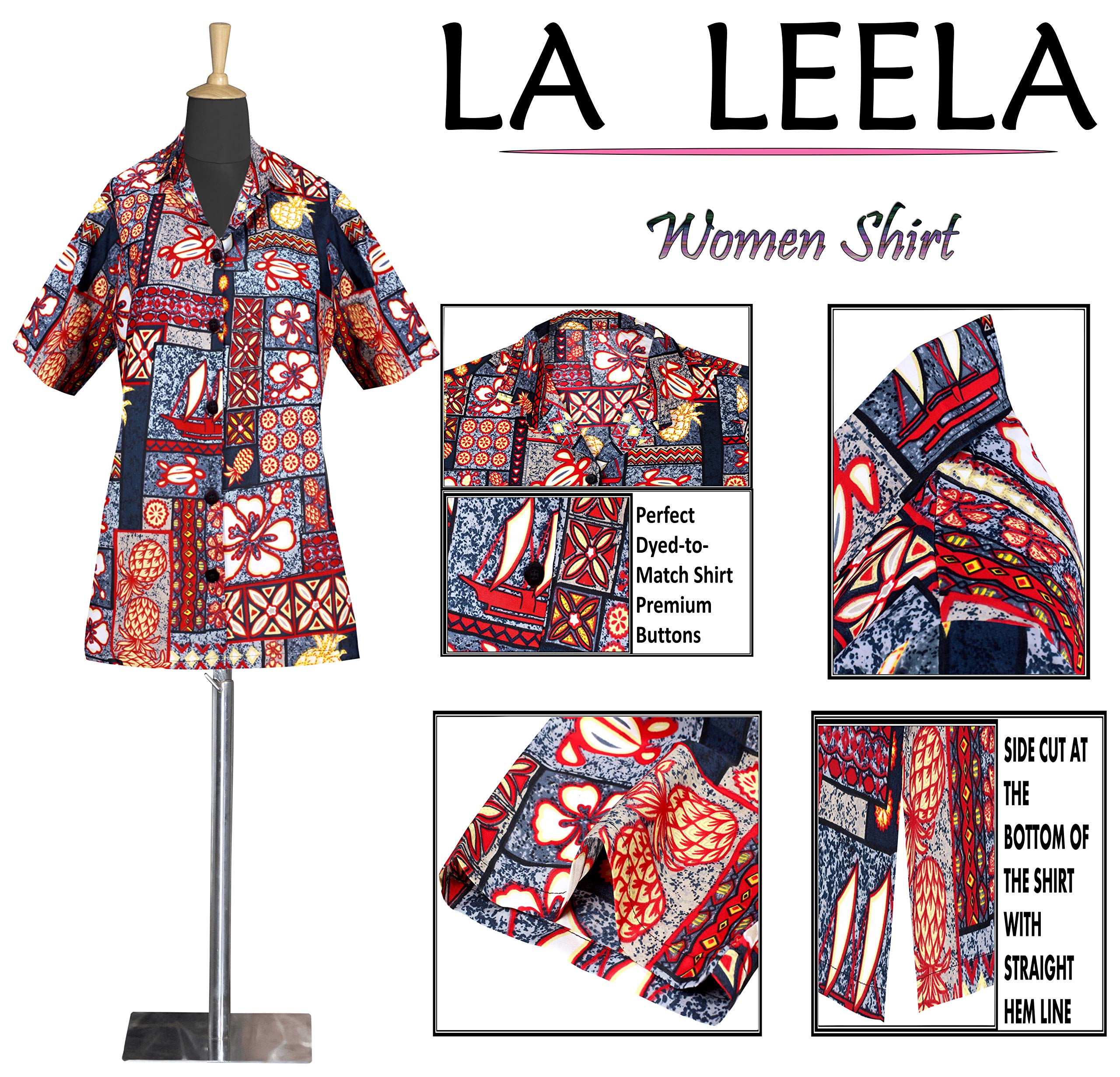LA LEELA Women's Hawaiian Short Sleeve Blouse - Floral Beach Shirt for Summer Vacation, Pool Party & Tropical Getaway
