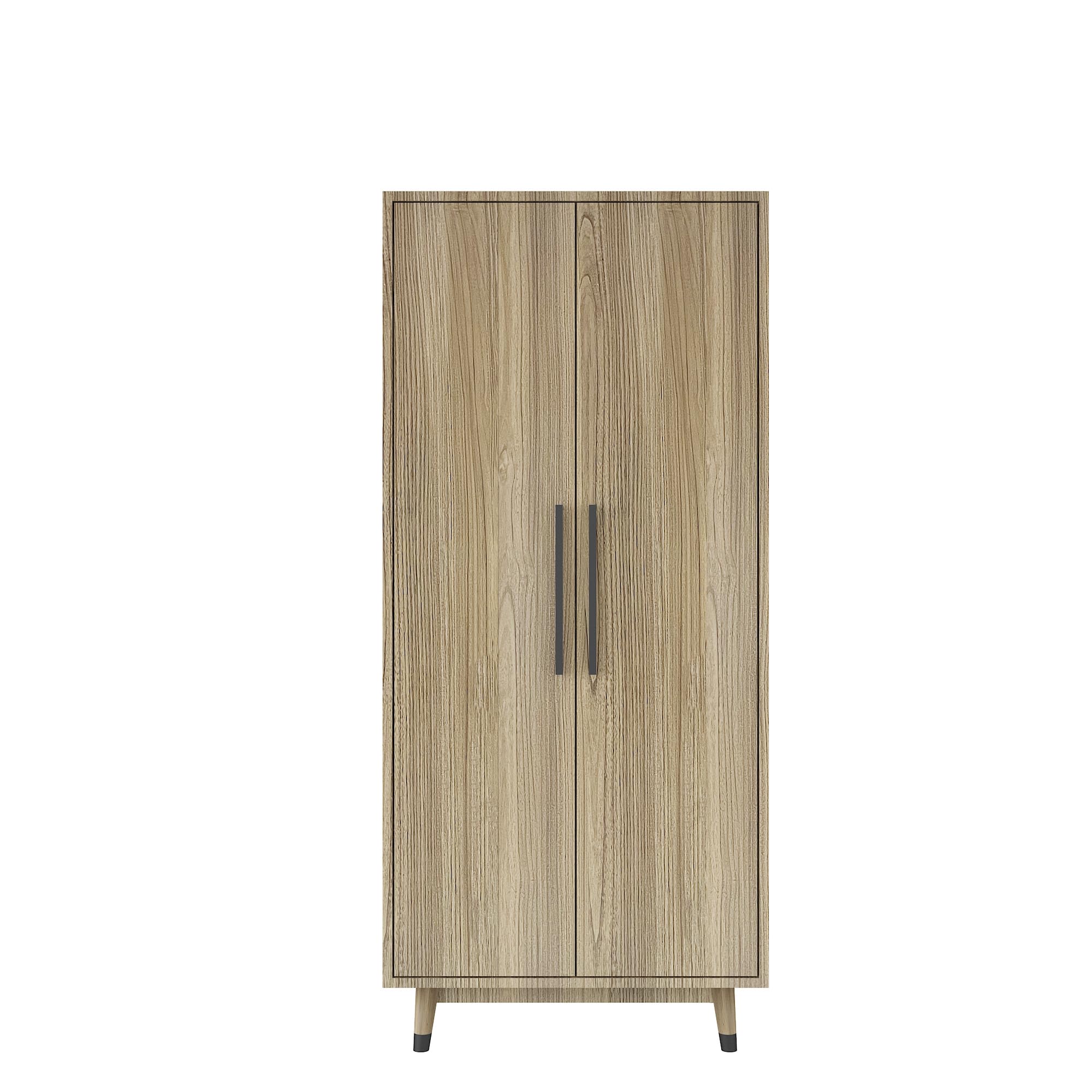Modern Oak Wood Armoire Wardrobe - 2-Door Freestanding Closet with Adjustable Shelves & Hanging Rod - Spacious Storage Cabinet for Bedroom, Living Room or Walk-In Closet Organization