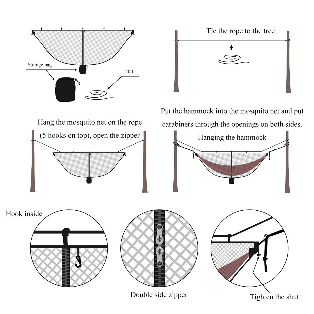 XL Hammock Mosquito Net 11x4.6FT - No-See-Ums Proof Polyester Fabric with 360° Protection & Dual-Sided Diagonal Zipper - Fits All Hammocks for Camping, Backpacking, and Outdoor Relaxation