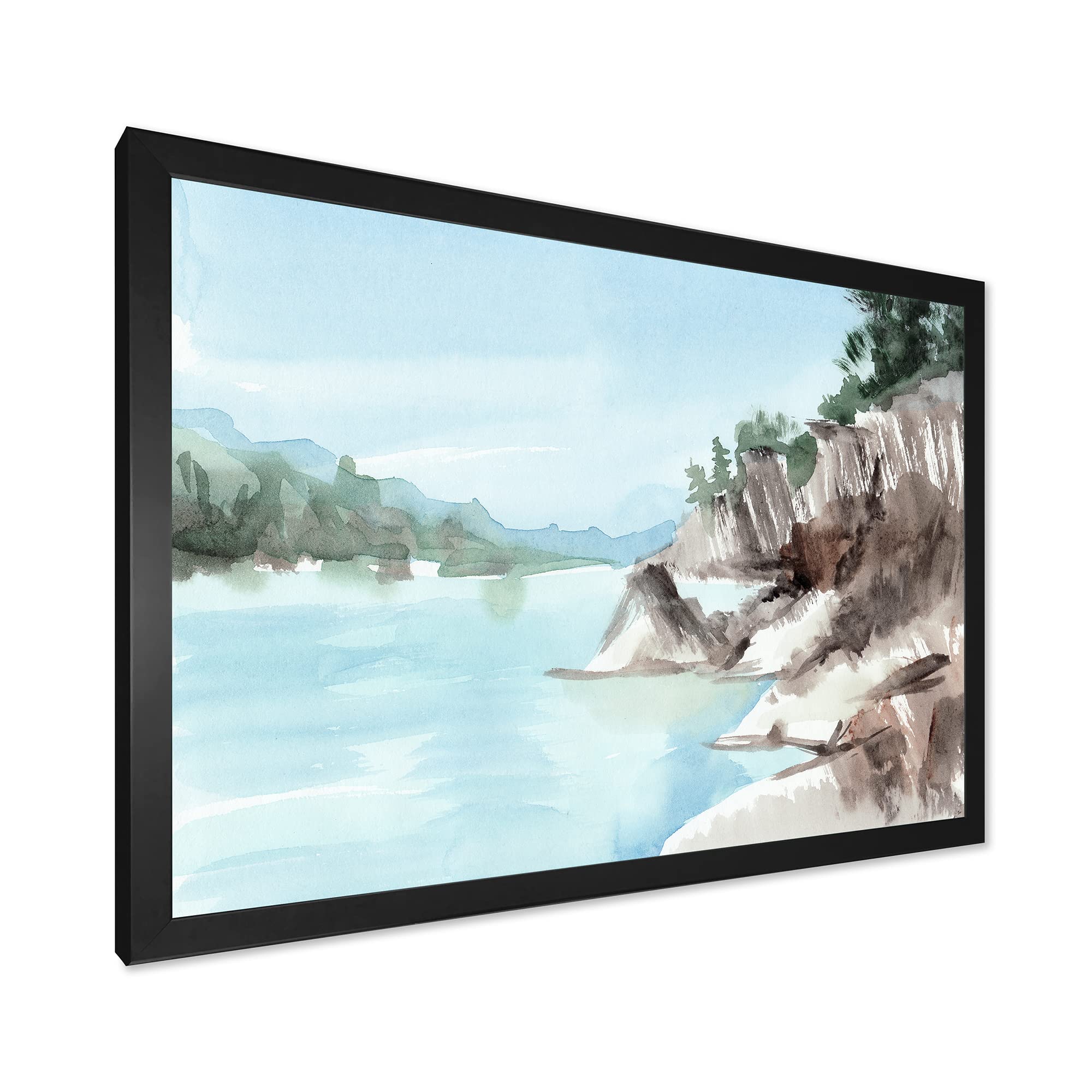 Blue Lake Rocks Framed Wall Art - Nature Inspired Decor for Living Room, Bedroom & Office | Scenic Landscape Painting for Home & Office Decor