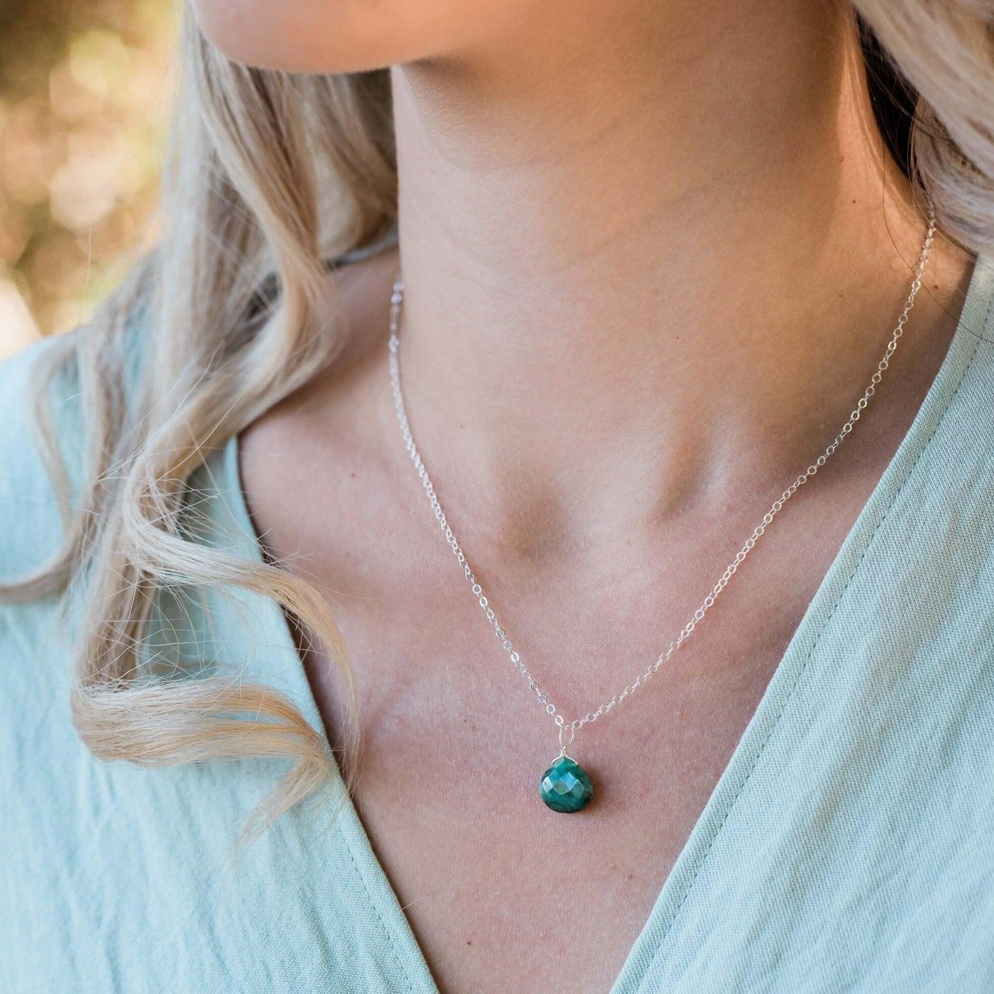 Tiny Emerald Teardrop Crystal Pendant Necklace - Elegant Green Gemstone Jewelry for Women | Perfect for Weddings, Parties & Special Occasions