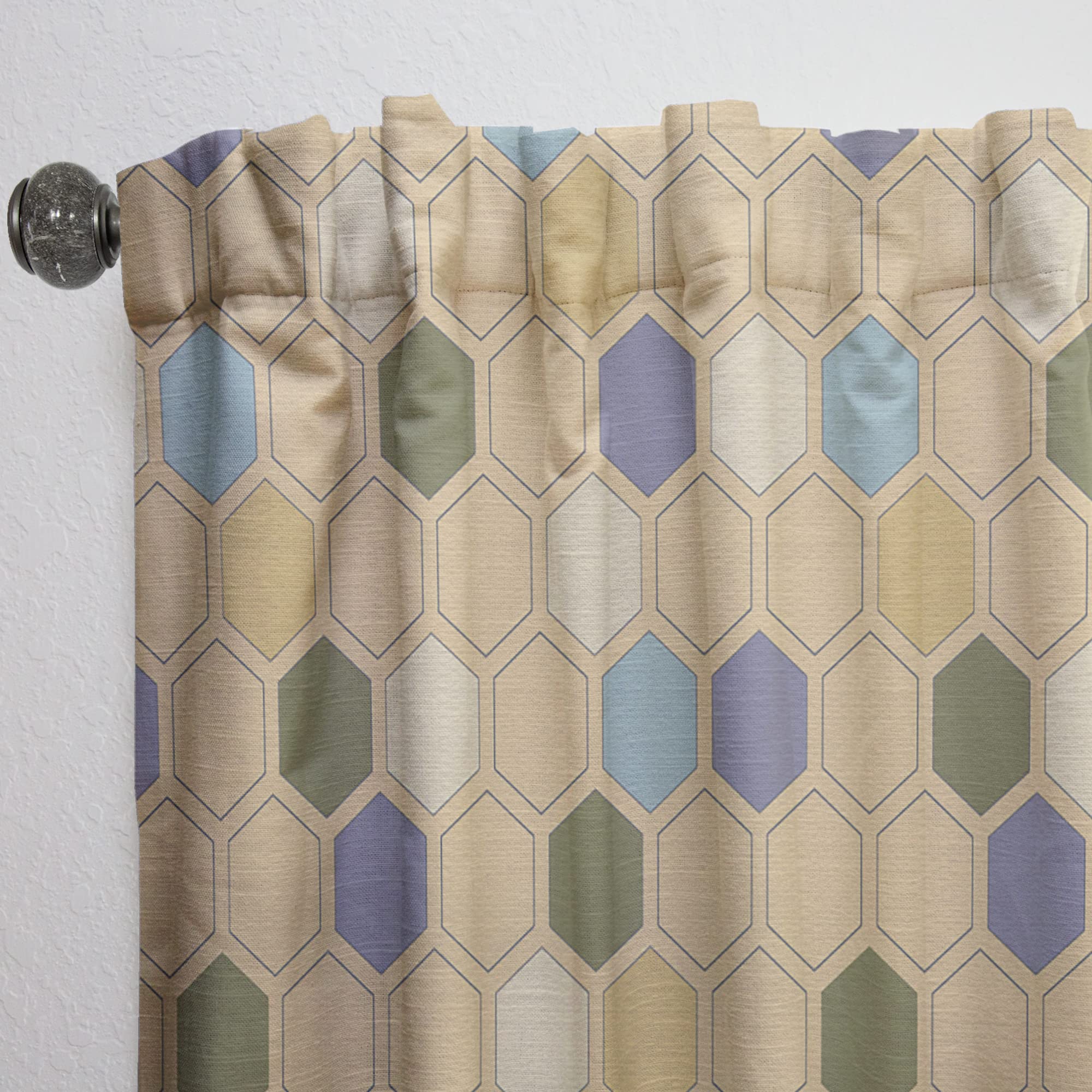 DesignQ Retro Hexagon Pattern Thermal Insulated Curtains - Single Panel 52x90 Inches - Blackout Drapes for Bedroom & Living Room - Modern Geometric Window Treatment for Home Decor