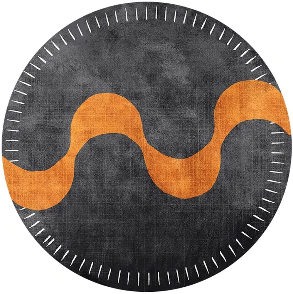 Modern Abstract Black Orange Swirl Round Area Rug - Soft Fluffy 3ft Circle Rug for Living Room, Bedroom, Dining, Kitchen, Home Office & Hallway | Non-Slip, Cozy & Stylish Home Decor
