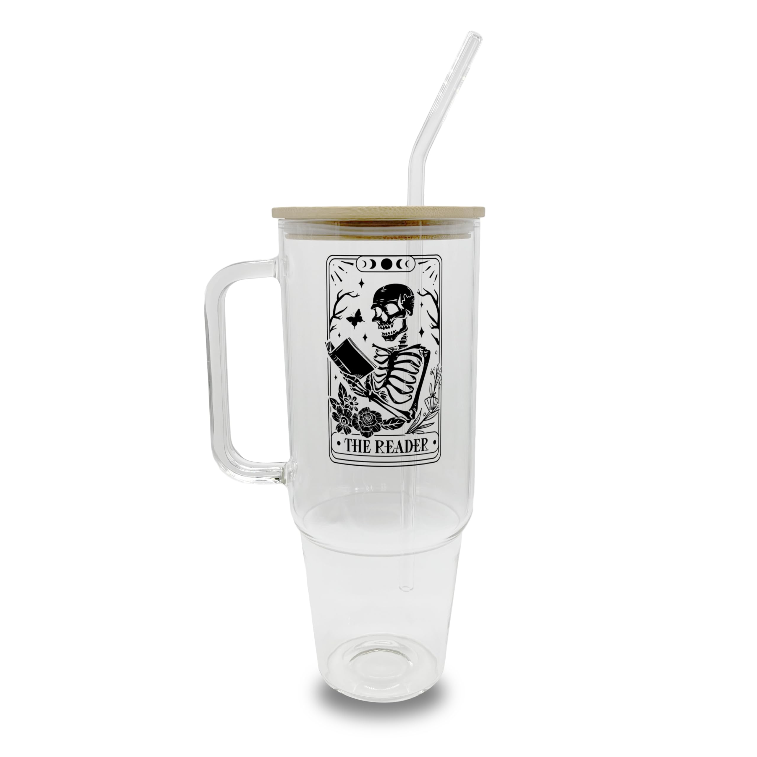 40oz Tarot Card Reader Glass Tumbler with Lid & Straw - Insulated Coffee Mug for Book Lovers, Aesthetic Handmade Drinkware - Perfect Gift for BookTok Fans, Readers & Beverage Enthusiasts - Great for Coffee, Tea & Cold Drinks at Home, Office or Reading Nook