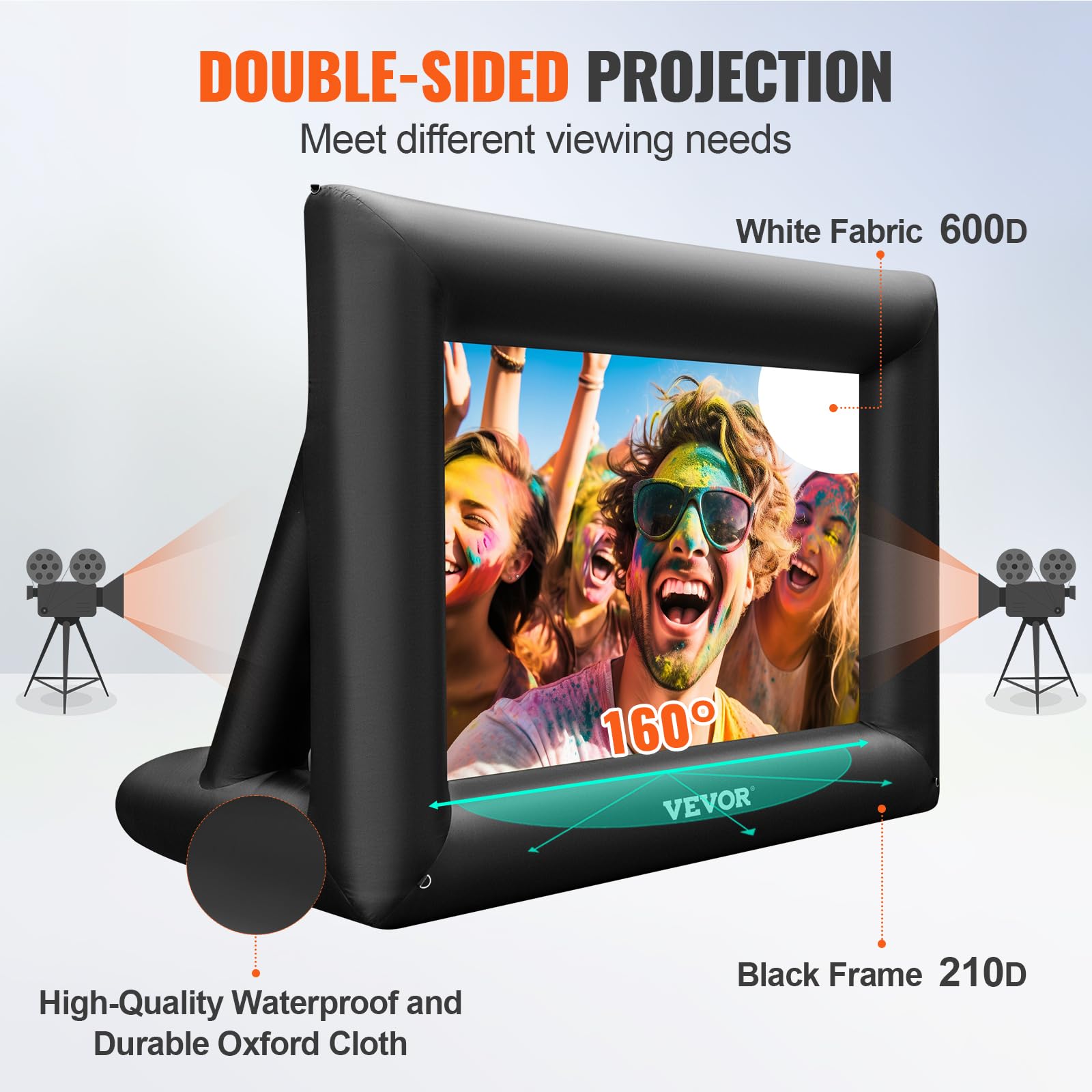 VEVOR 120-Inch Inflatable Outdoor Movie Screen with 350W Air Blower - Portable Front/Rear Projection Screen, Durable Oxford Fabric for Backyard, Camping & Drive-in Theater Night