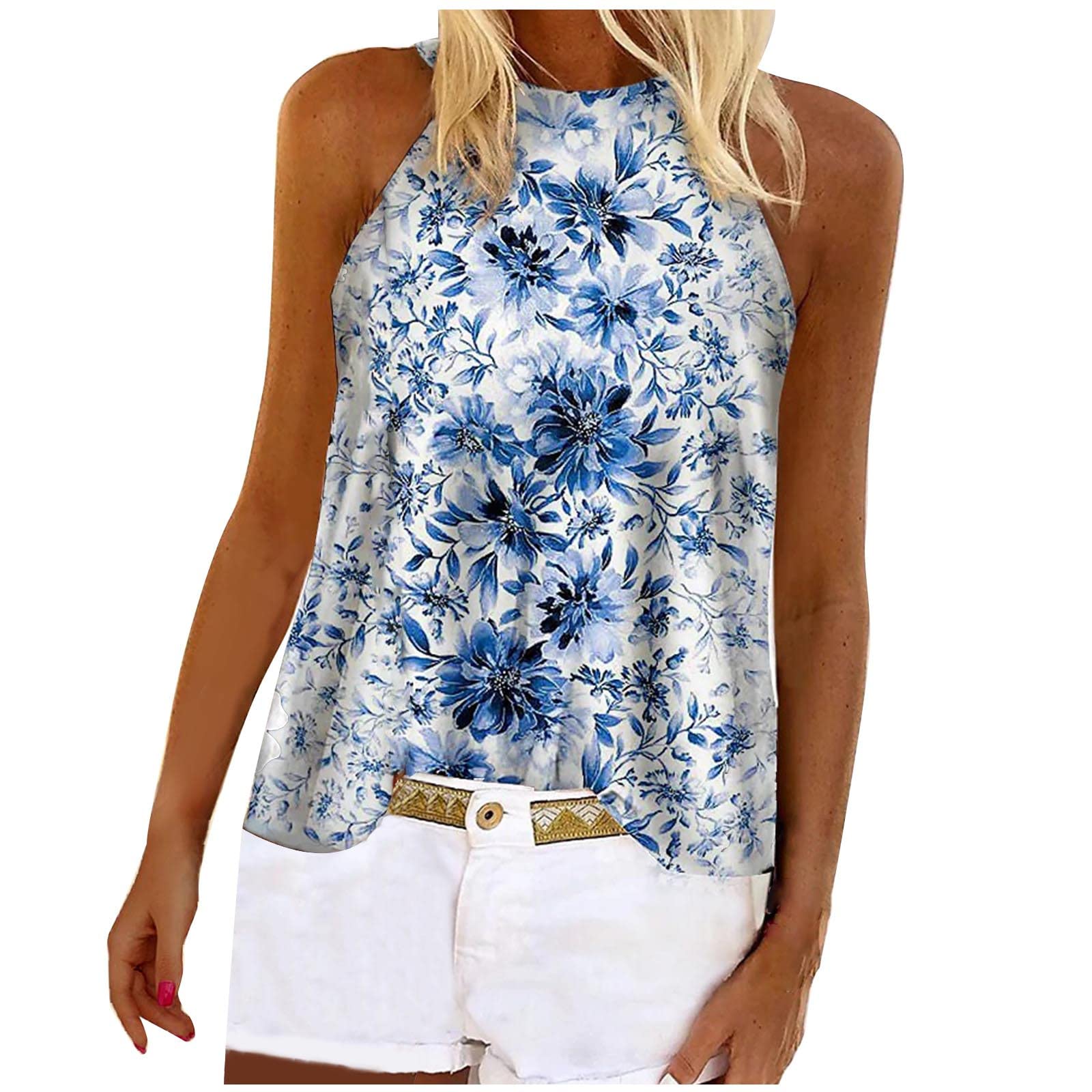 Women's High Neck Sleeveless Graphic Tank Top - Summer Cute Halter Tunic Tee & Casual Blouse for Women | Perfect for Beach, Gym, and Everyday Wear